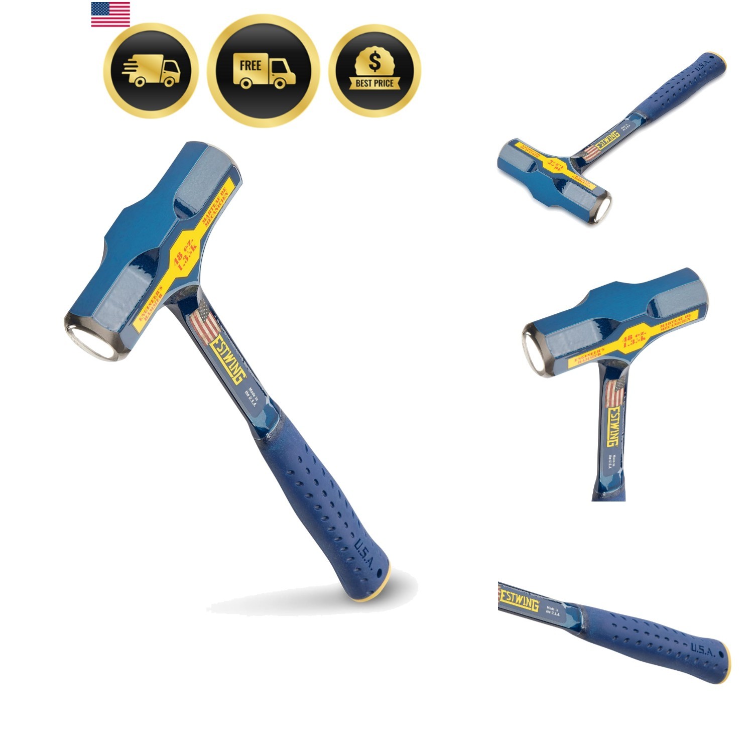 BIG BLUE Engineer's Hammer - 48 oz  Made Sledge Hammer with Forged Steel Cons...