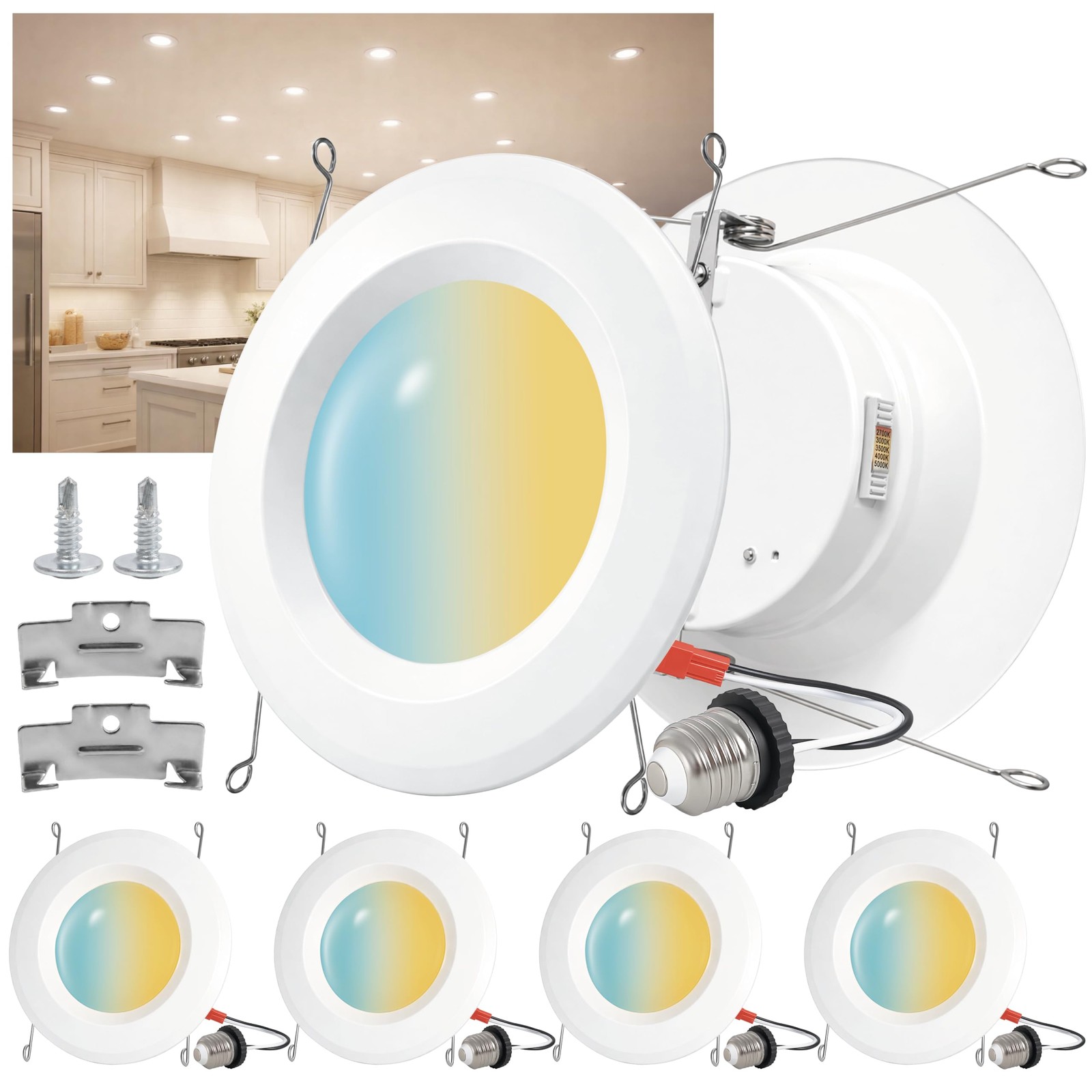 Chasikeo Metal 6 Inch LED Recessed Lighting, 1450LM Dimmable 4 Pack, White