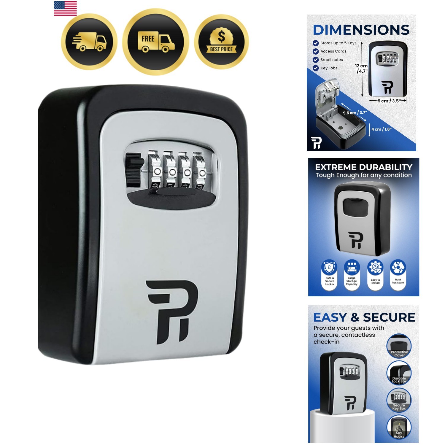 Key Lock Box for Outside – Large Outdoor Lockbox for Keys with Code, 4-Digit ...