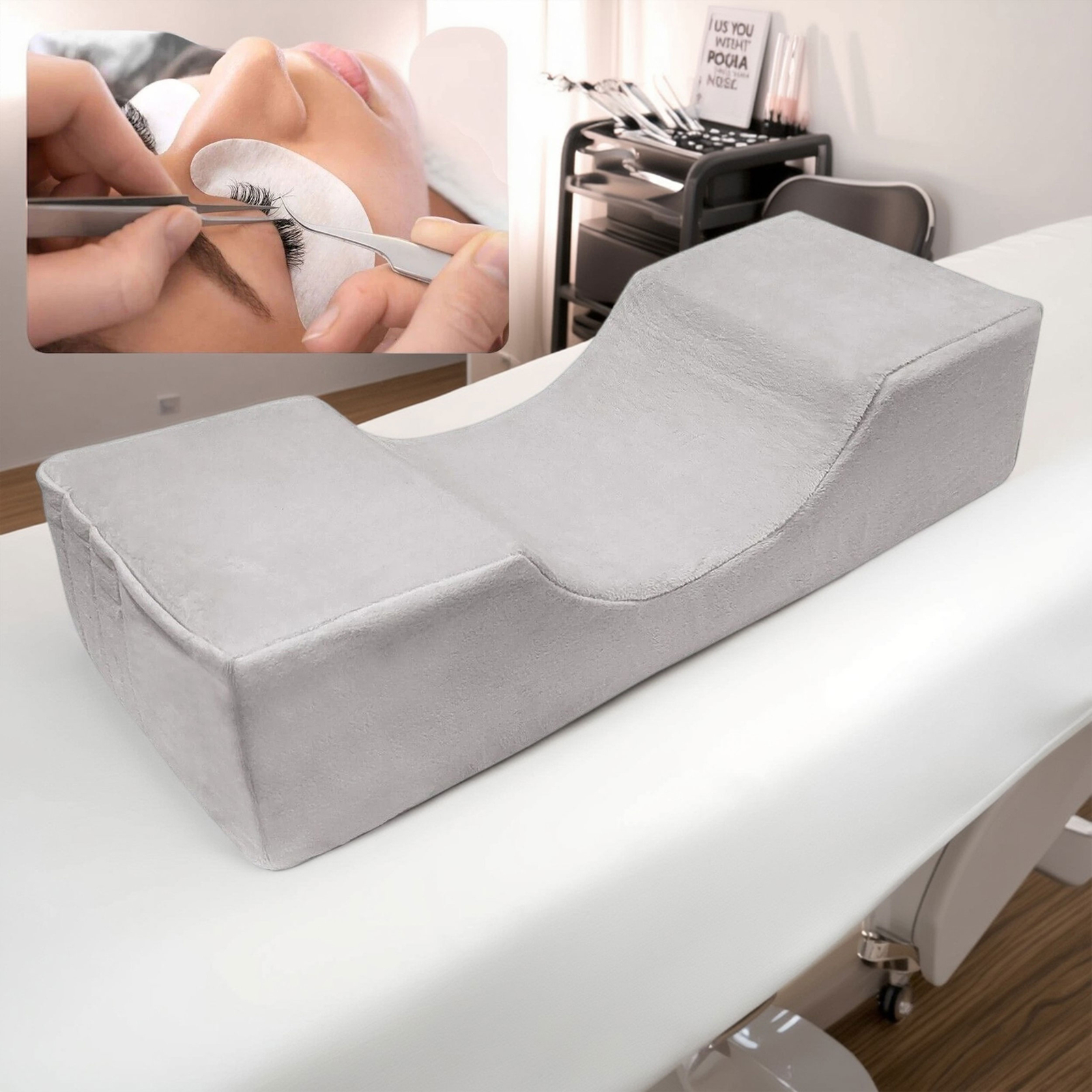 Luxury Lash Extension Pillow, Ergonomic Contour with Pockets for Tools