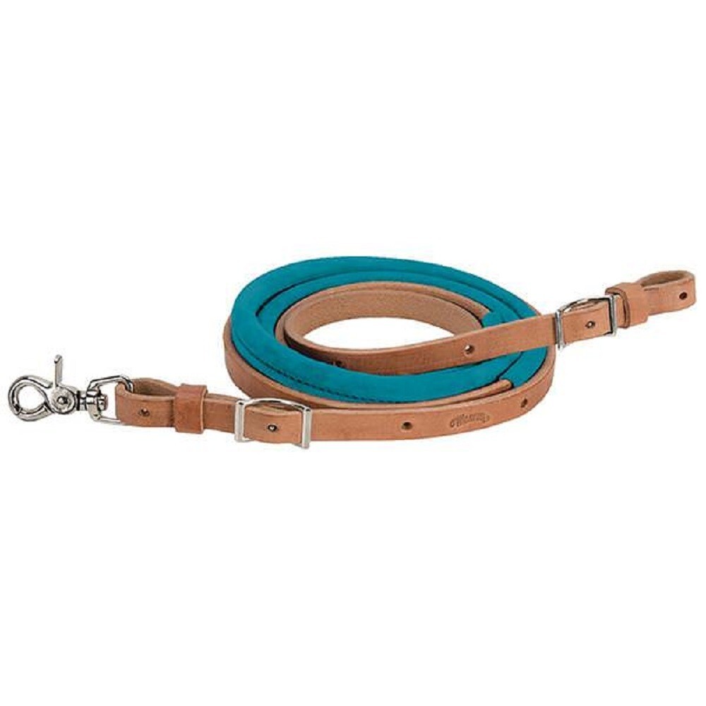 8' foot x 5/8" Weaver Leather TURQUOISE SUEDE COVERED BARREL REIN w Scissor snap