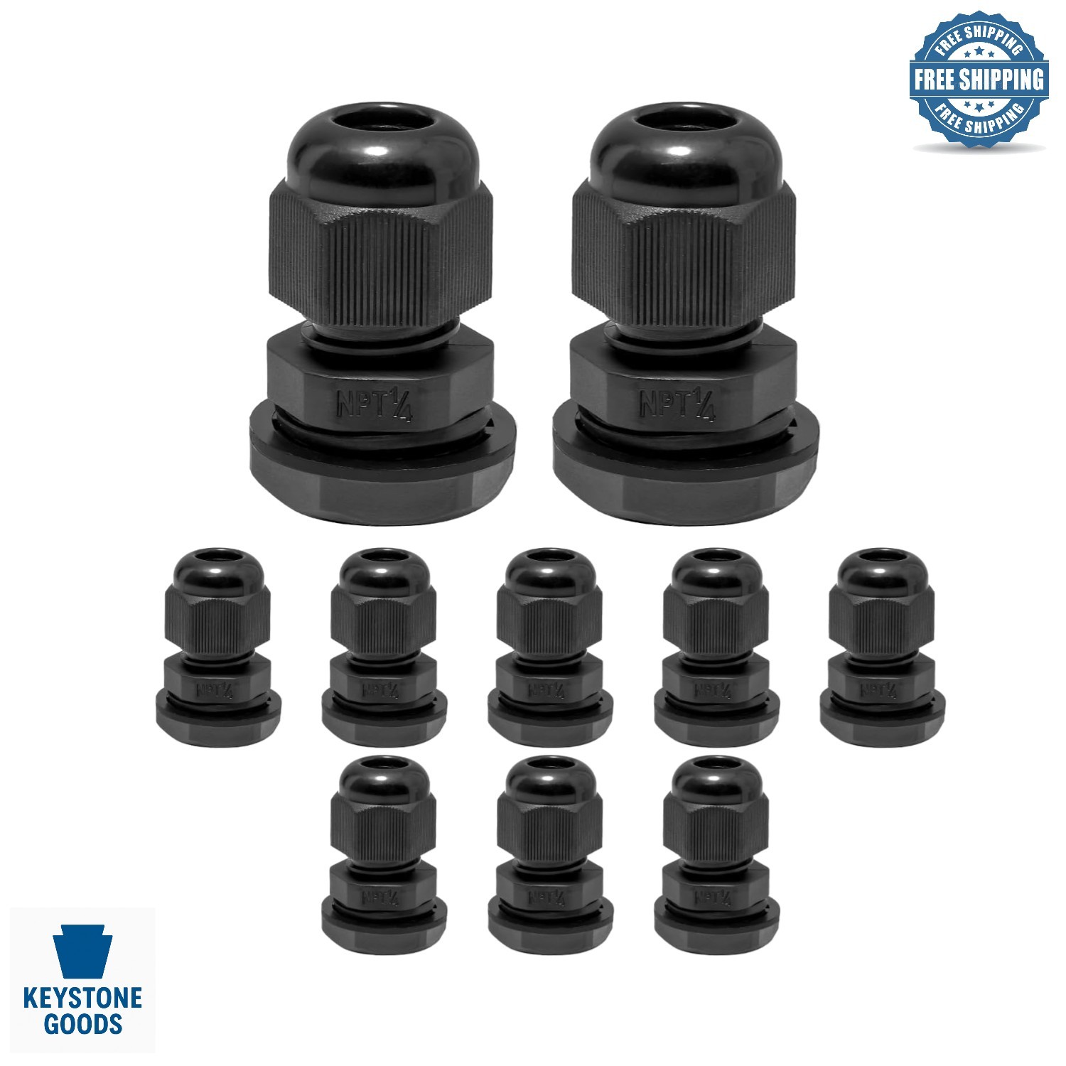 10-Pack Waterproof Nylon Cable Glands for 4-6mm Cables, , Black