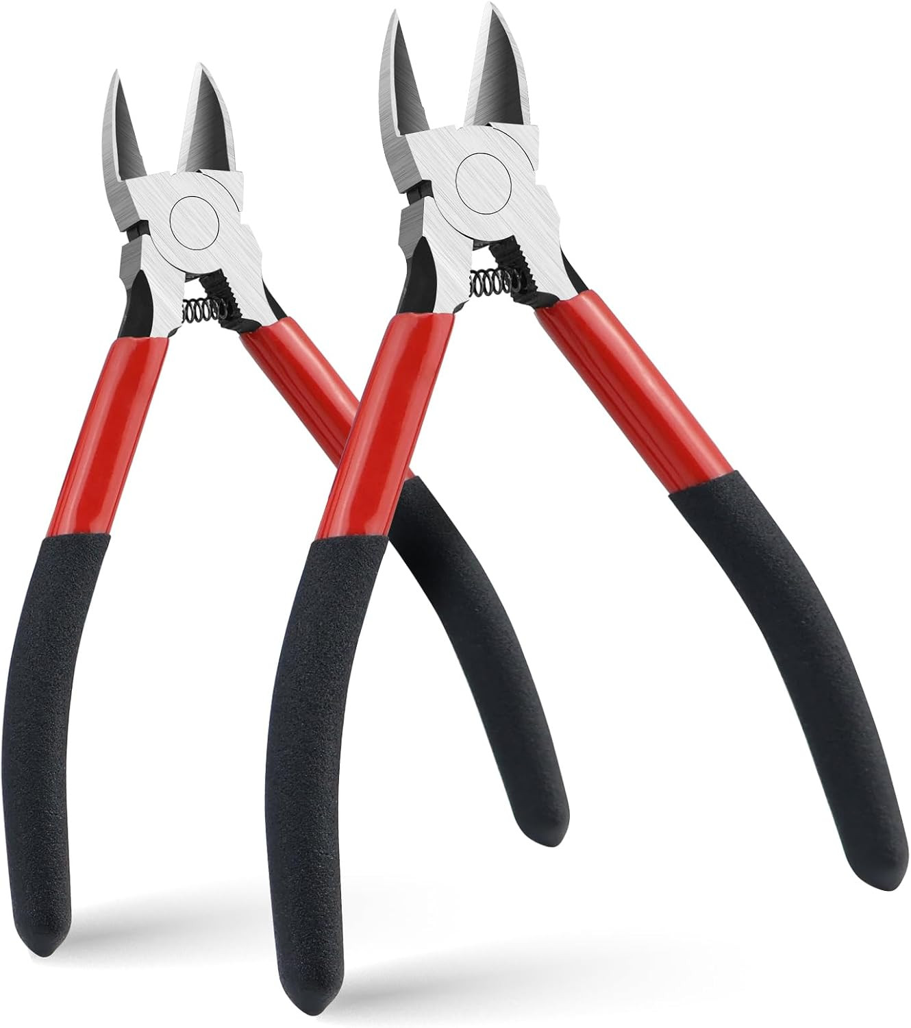 2PCS Wire Cutters Set 5" & 6" Flush Diagonal Pliers Spring Loaded High Carbon