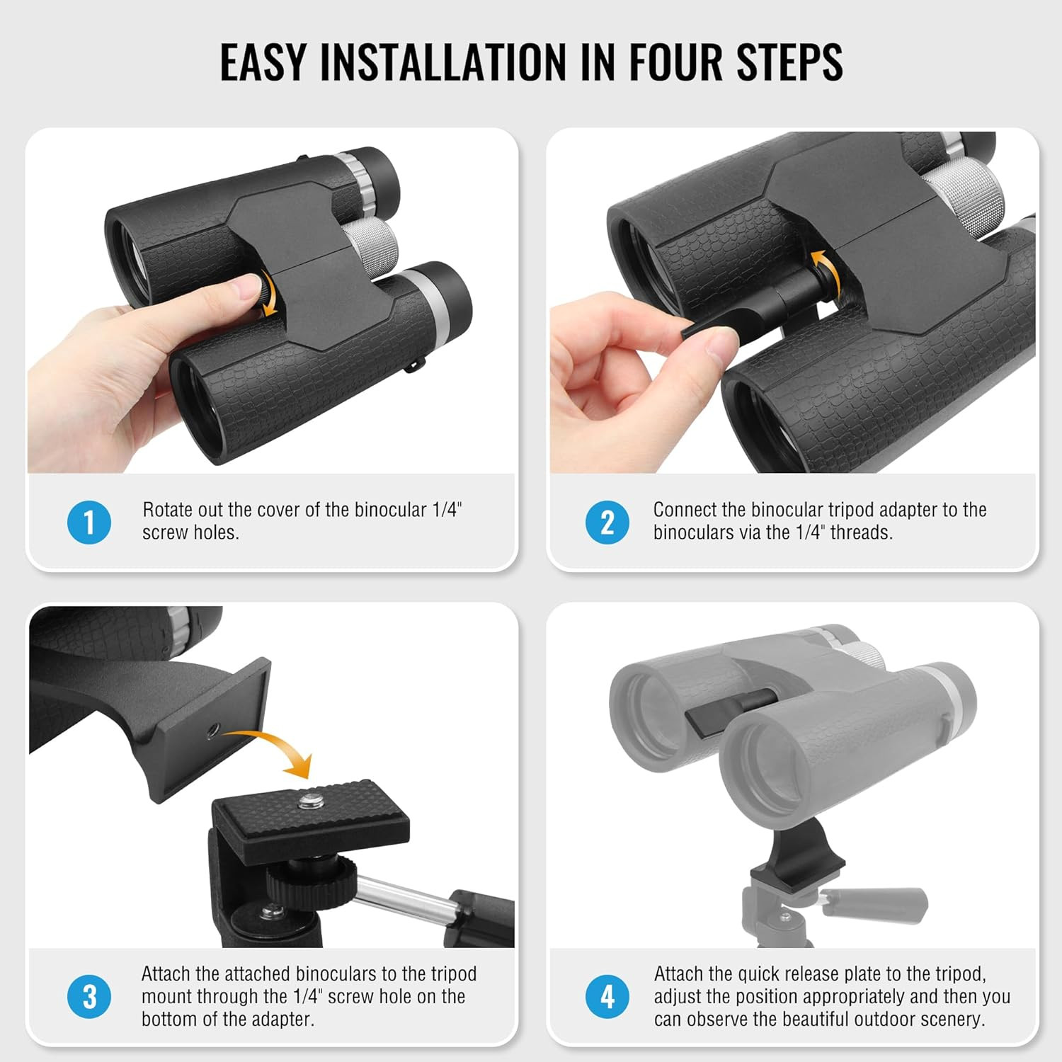 Binocular Tripod Adapter with Quick Release 1/4 Inch Threading Detachable Mount