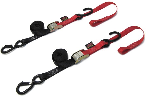 Tie Down Cam Sec Hook Soft Tye Fits 1"X6' Black/Red Pair