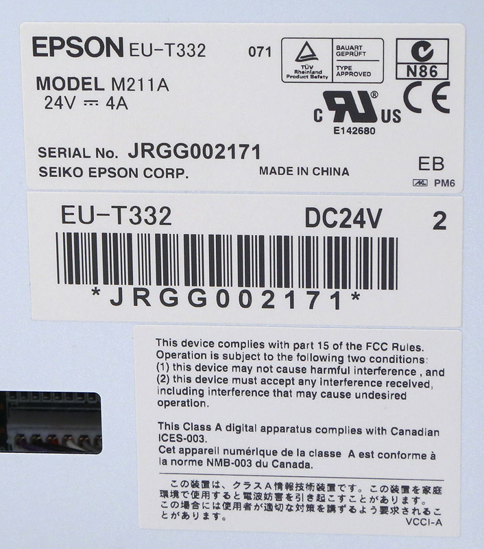 EU-T332 Epson Kiosk Receipt Printer, Model M211A