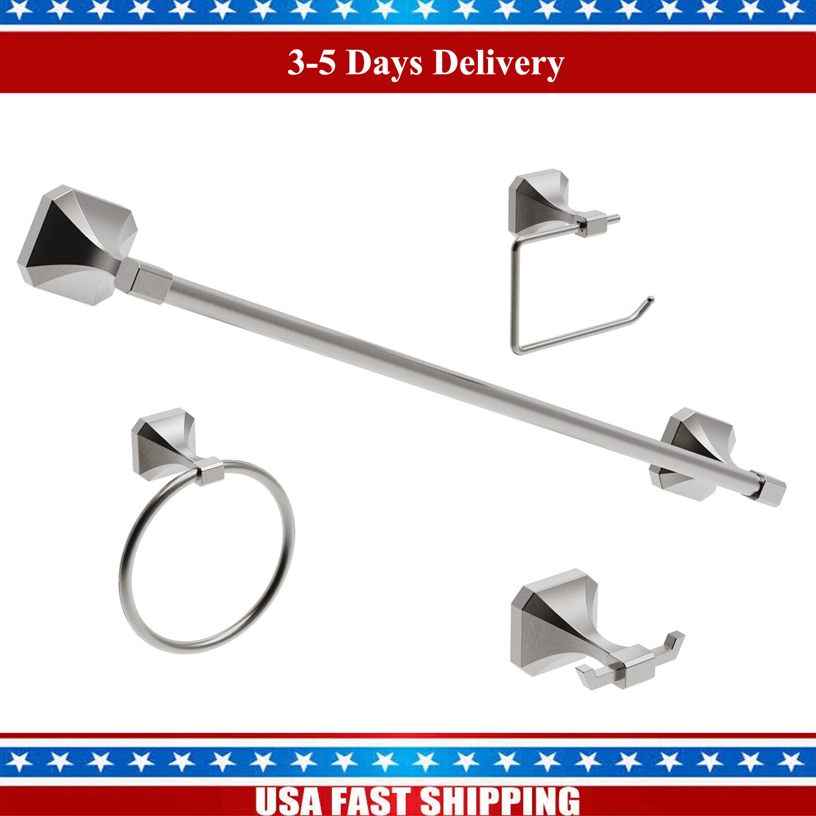 Brushed Nickel 4-Piece Bathroom Hardware Set - Modern Bathroom Accessories Kit