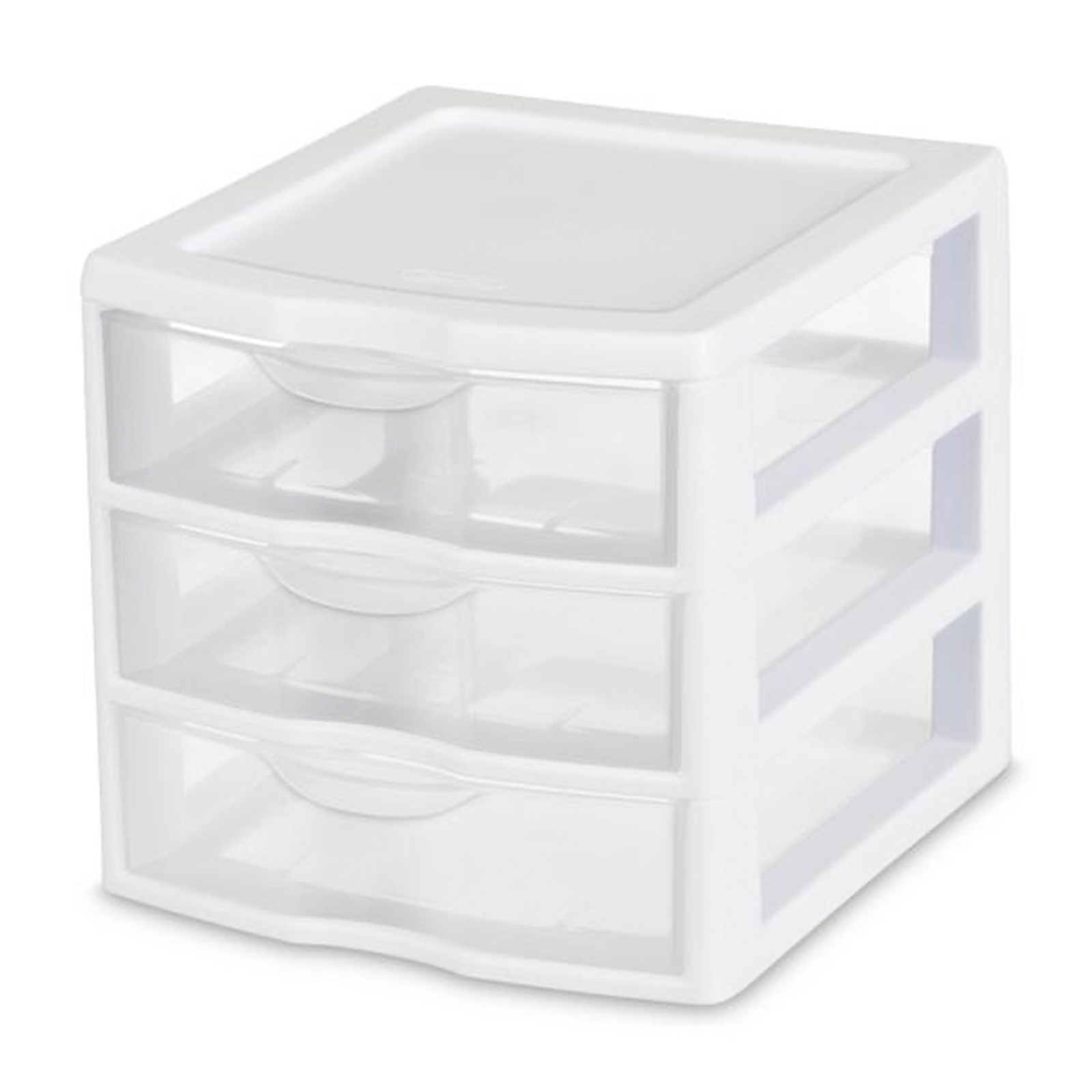 Sterilite ClearView Plastic Small 3 Drawer Desktop Storage Unit, White, 6 Pack