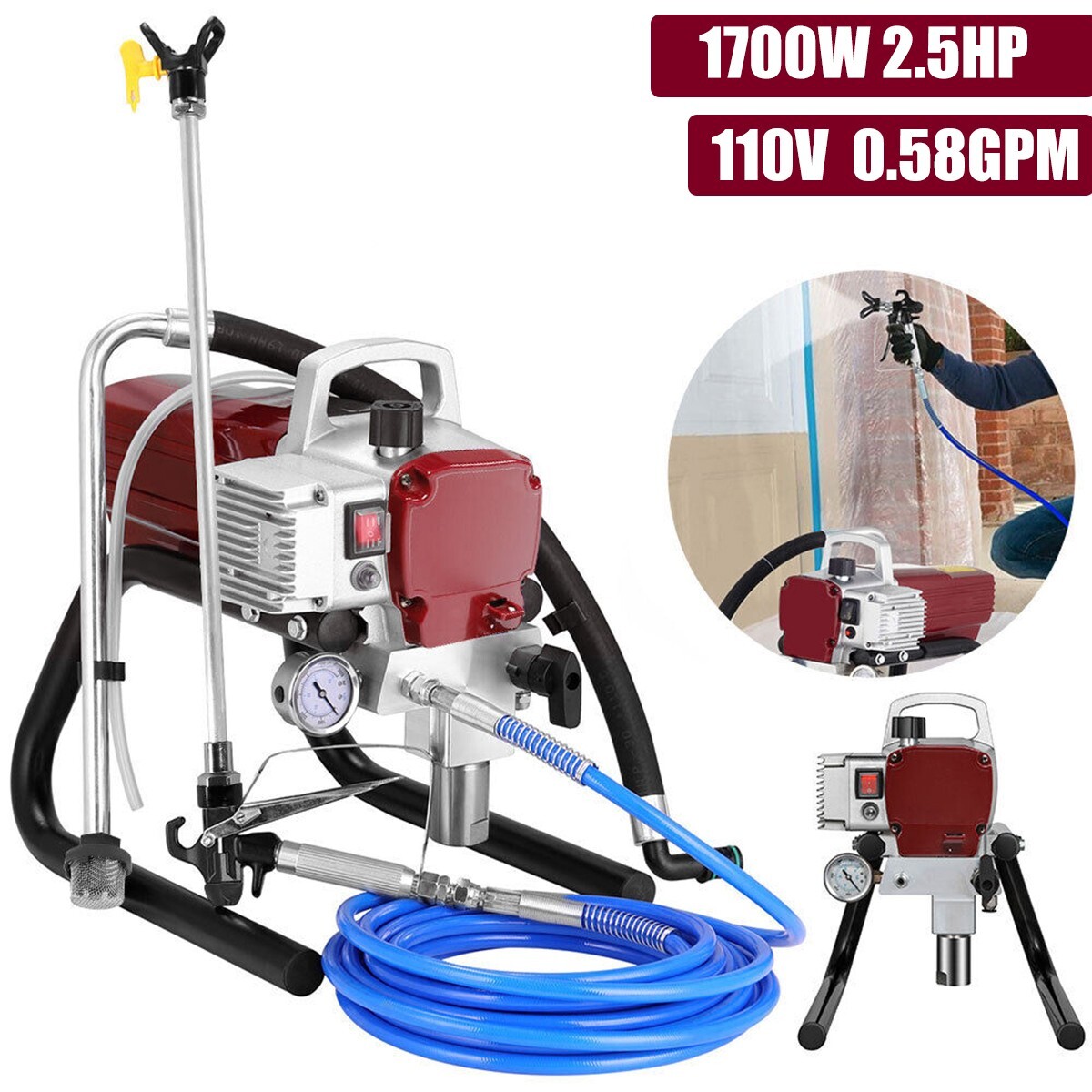 2.5HP Airless Paint Sprayer, 1700W High Efficient, 3300PSI w/20in Extension Rod