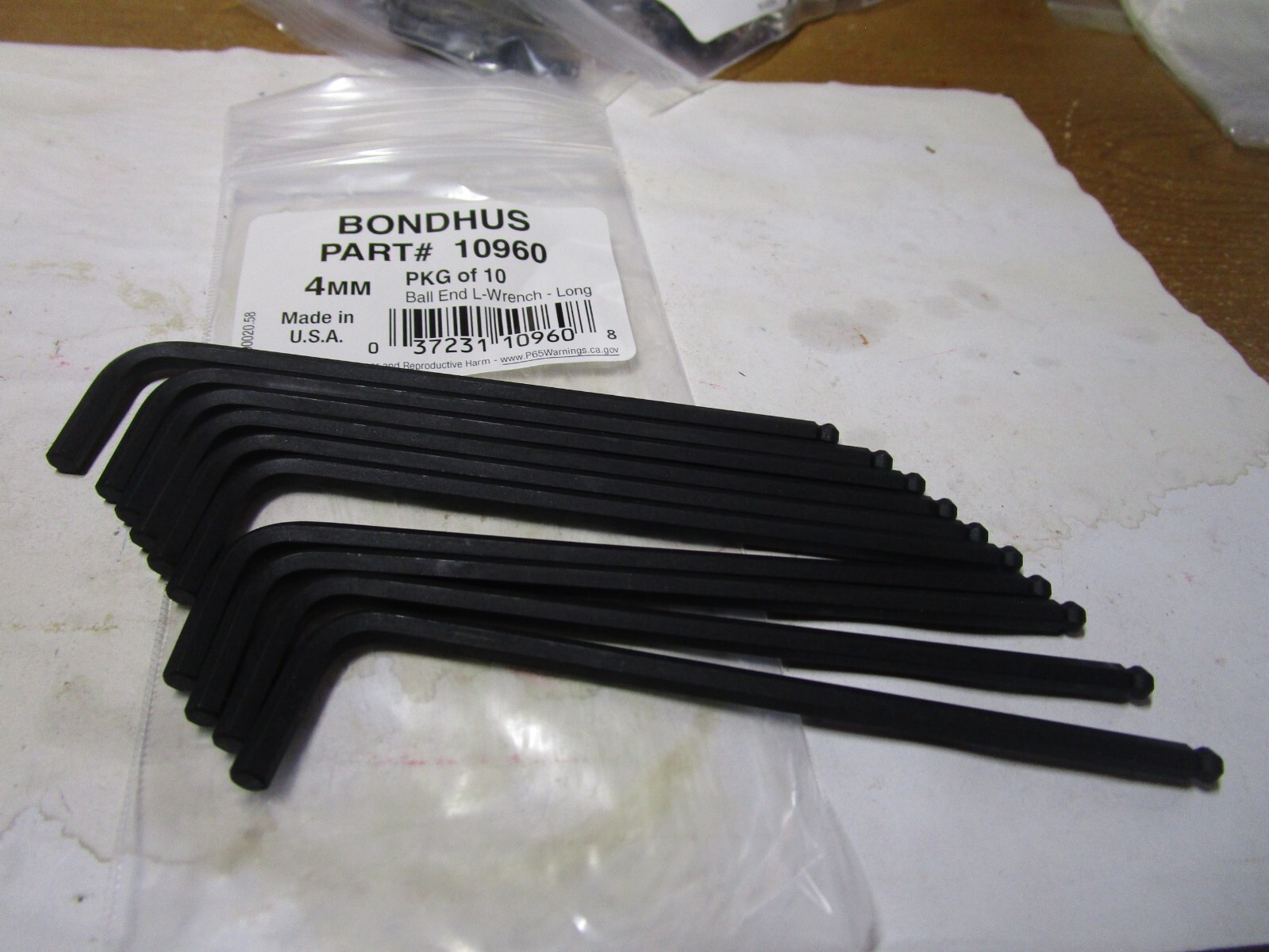 BONDHUS Metric L-Shape Ball Hex Key, 4 mm Tip Size QTY 10