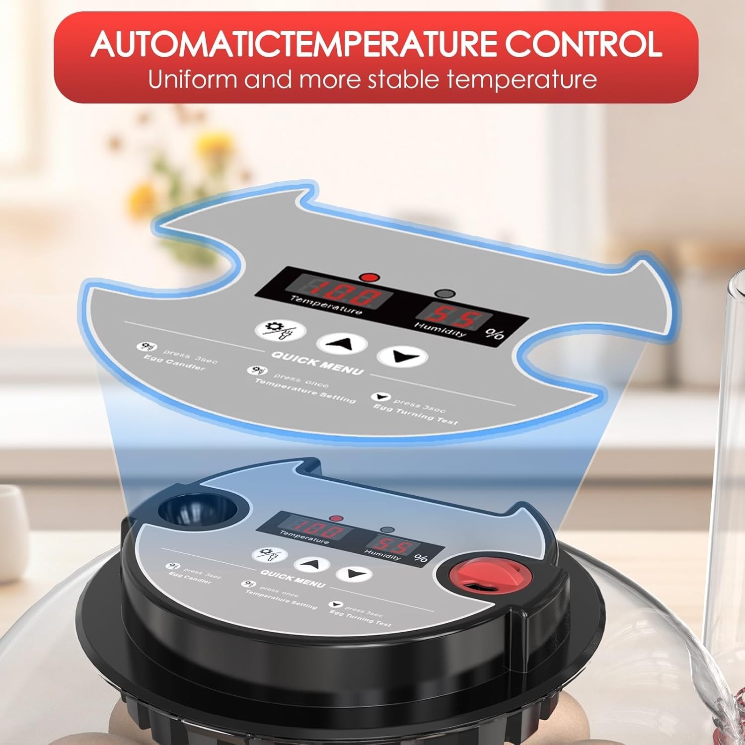 Automatic 12 egg incubator with temperature control function.