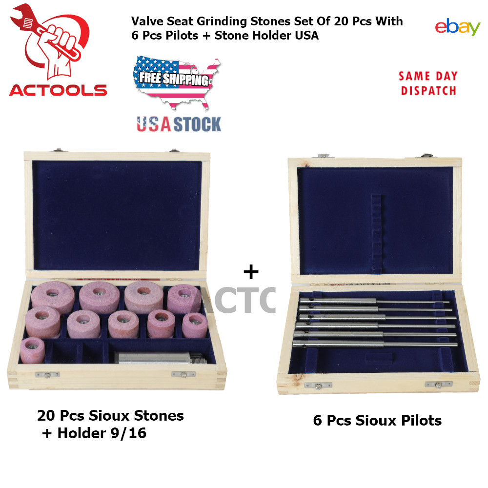Valve Seat Grinding Stones 20 Pcs With 6 Pcs Pilots + Stone Holder USA ACTOOLS