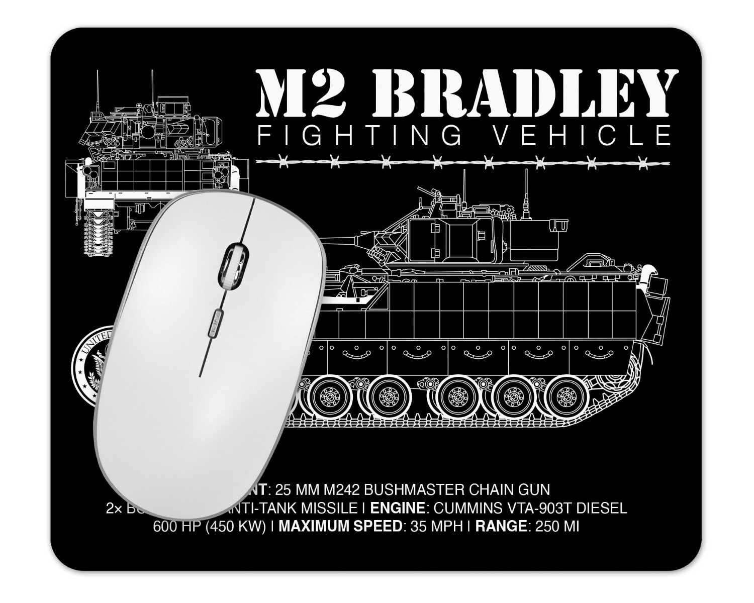 M2 Bradley Fighting Vehicle Schematic Mouse Pad 1/4 Thick