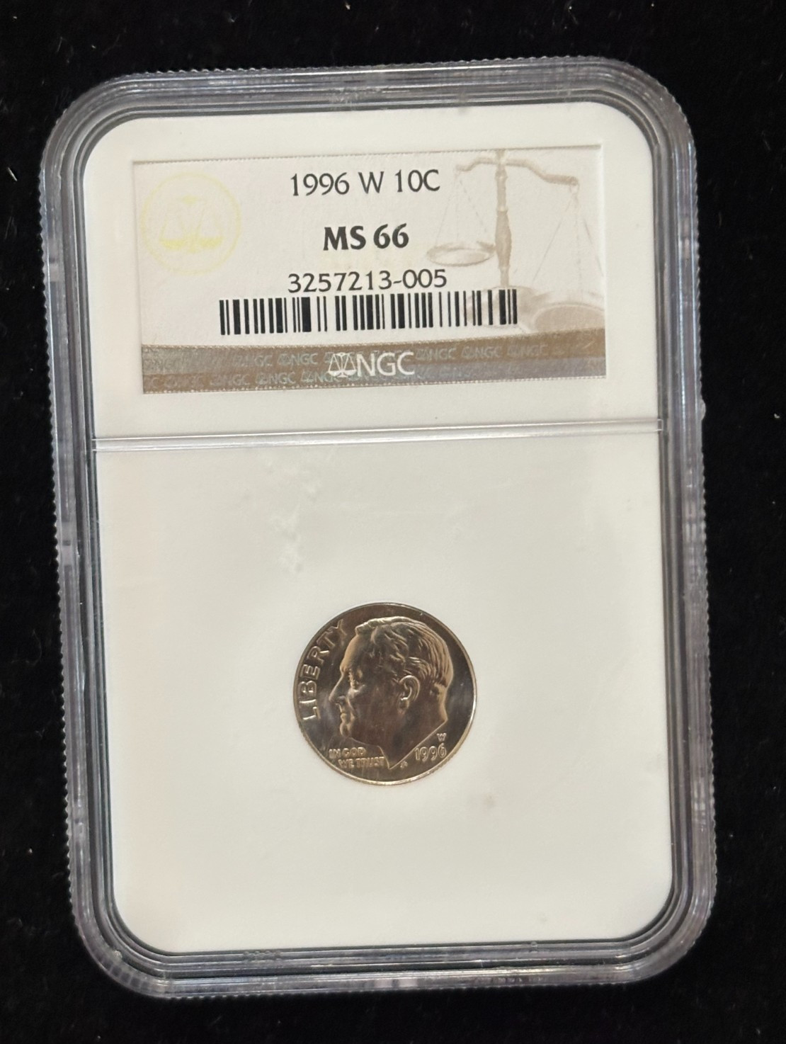 1996-W Roosevelt Dime NGC MS66 – West Point Mint Low Mintage Key Date