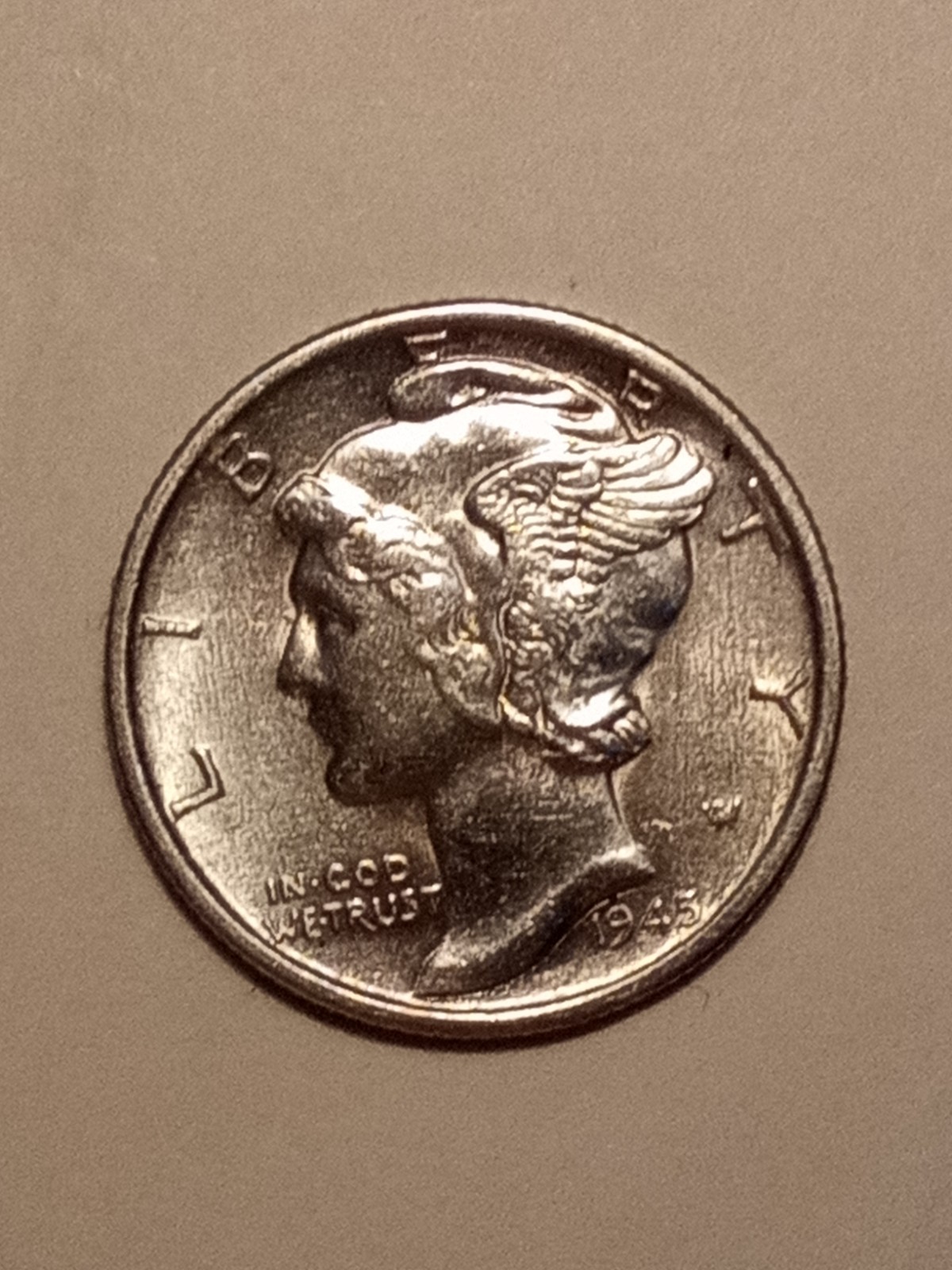 1945 S Mercury Dime, #1, Raw Mint State (MS-60), Luster