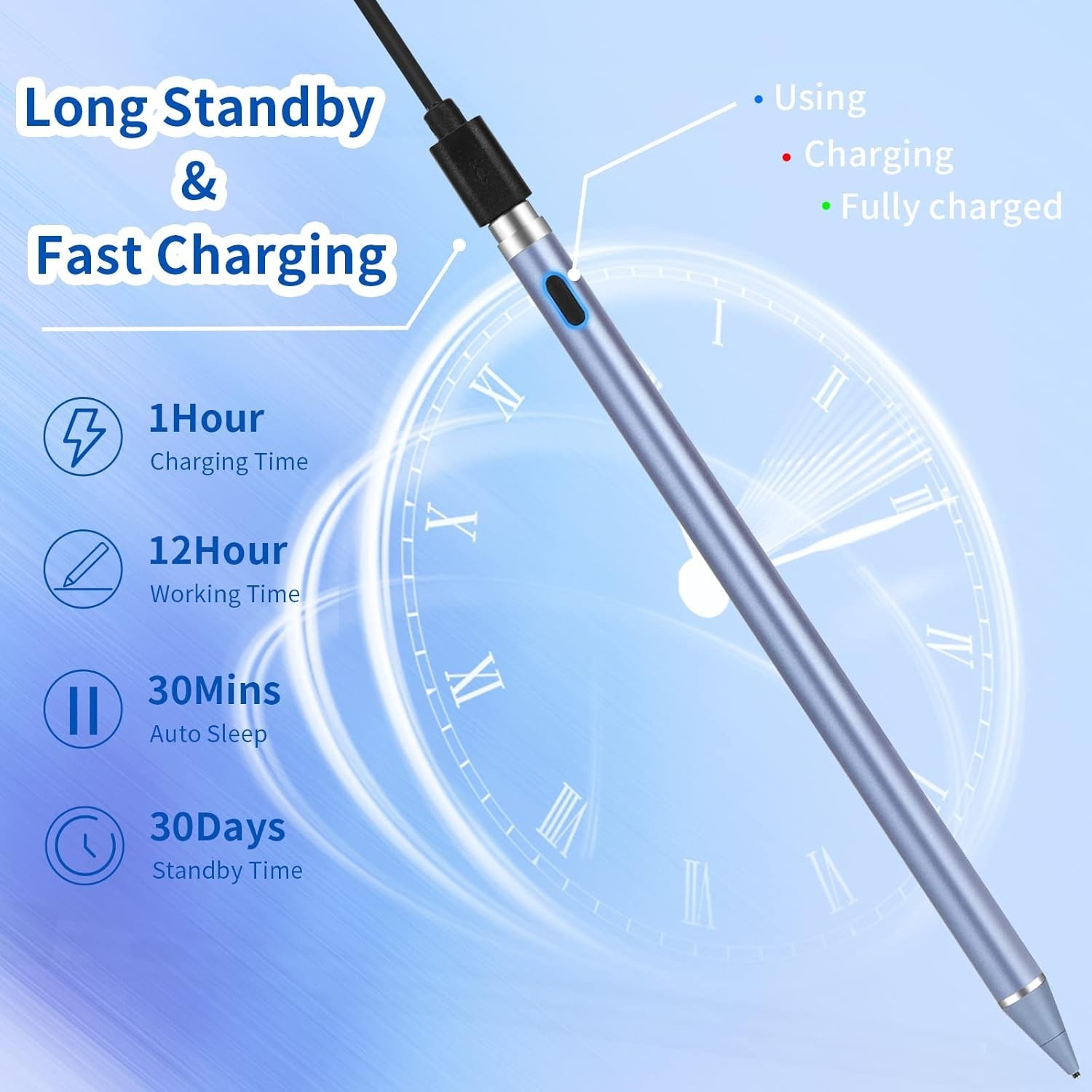 Active Stylus Pen 1.5mm Fine Copper Tip Compatible with iPhone iPad - Precise