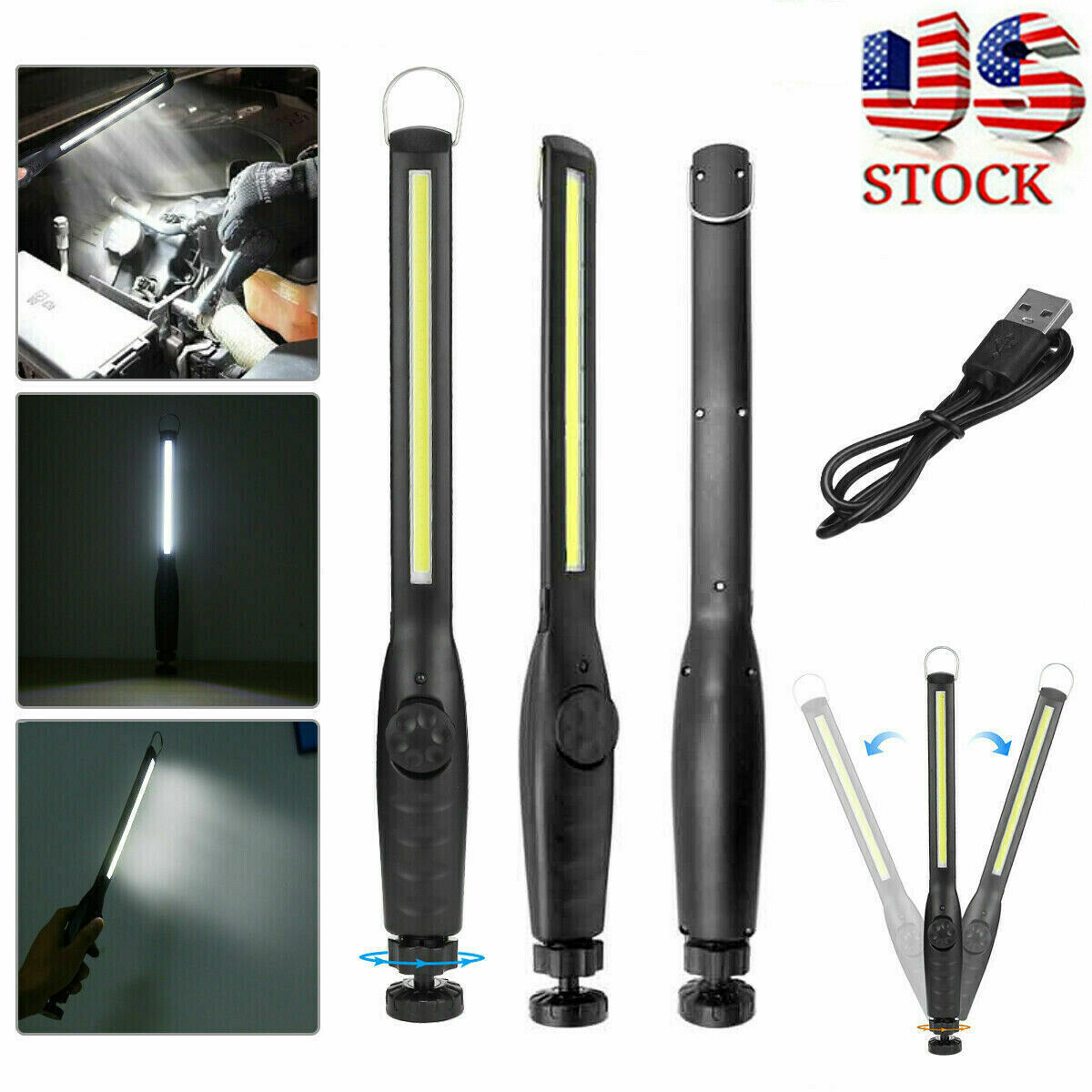 Rechargeable LED COB Work Light Mechanic Flashlight Lamp Magnetic Base Bright