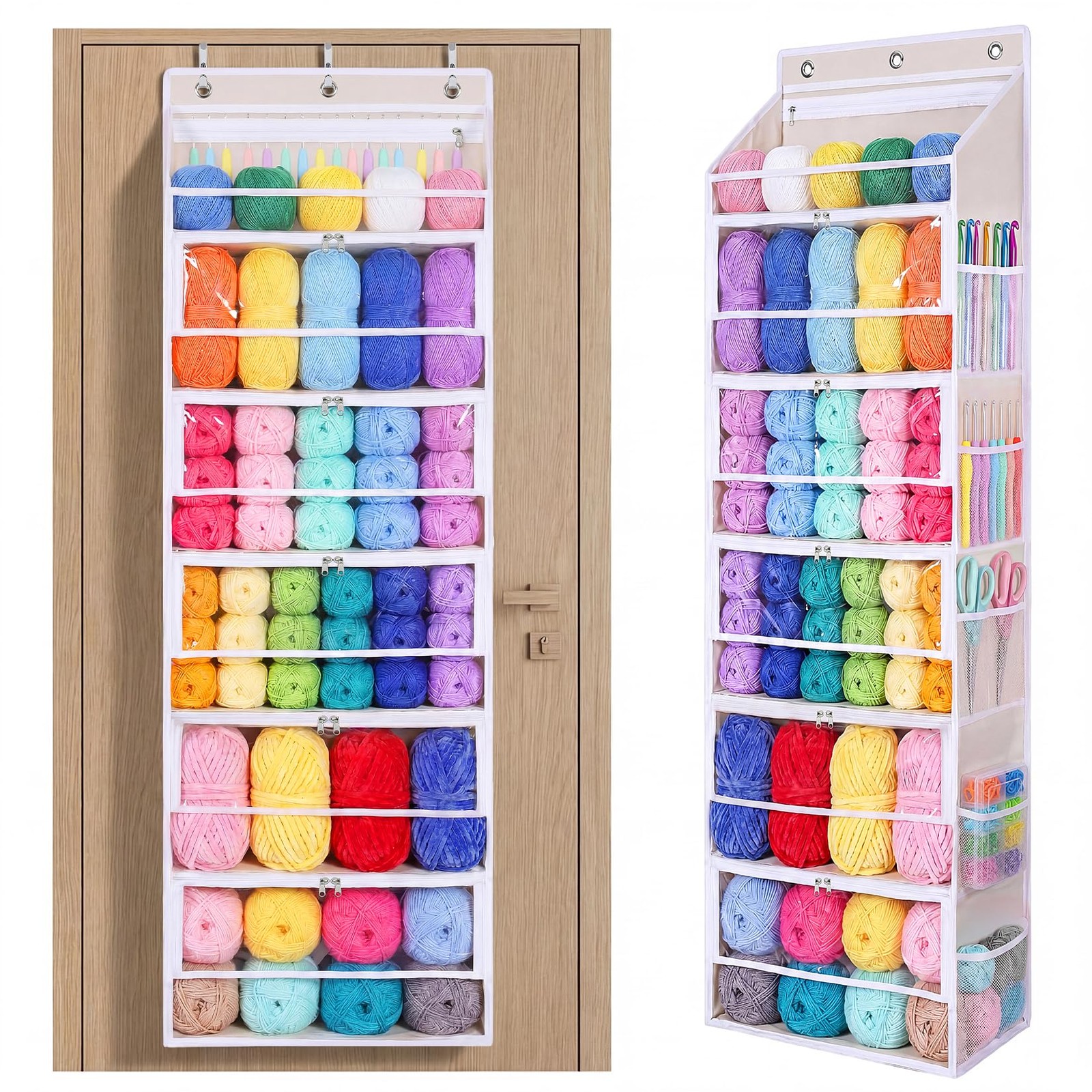 Over Door Yarn Storage Organizer 6 Tier Hanging Crochet Supplies Holder Pockets