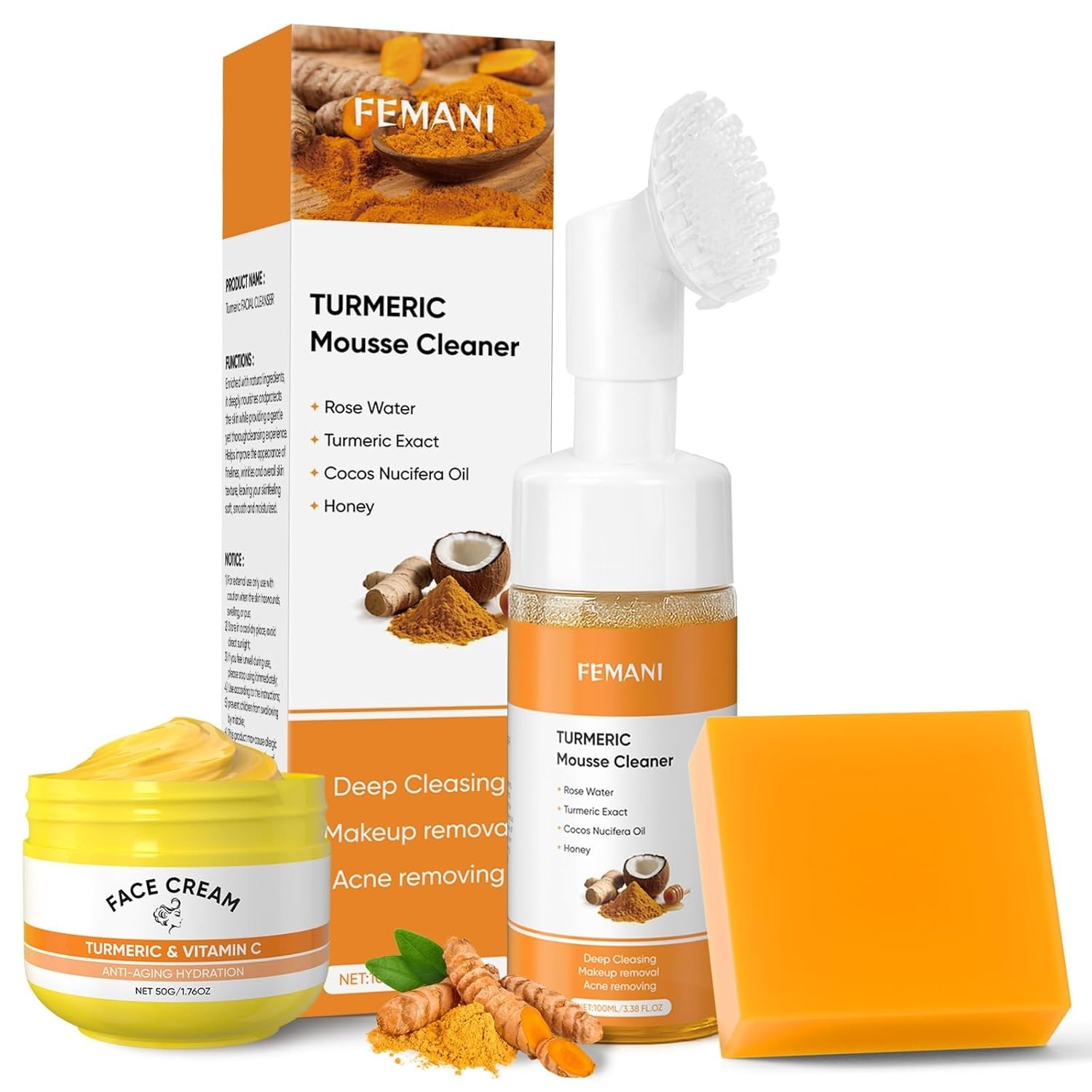 Turmeric Soap Bar and Turmeric Face Cream and Turmeric Face Wash Set for Face &