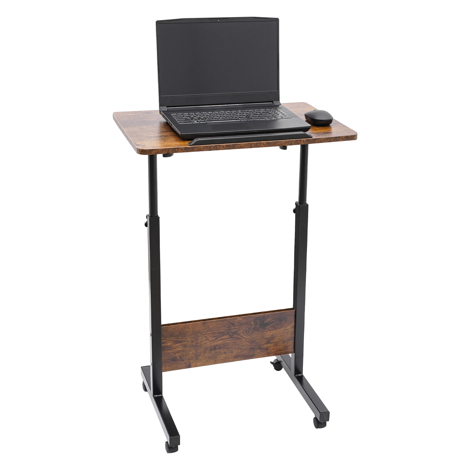 Mobile Workstation Standing Desk Rolling Laptop Desk Adjustable Height Brown