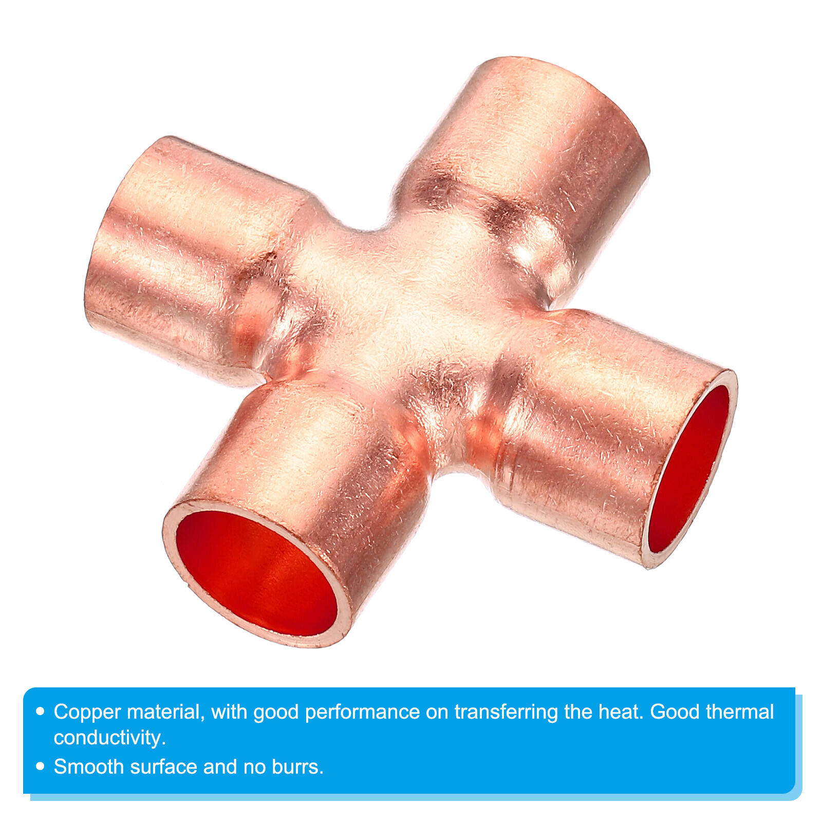 1/2 Inch ID Copper Cross Pipe Fitting 4 Way Copper End Feed Equal Connector