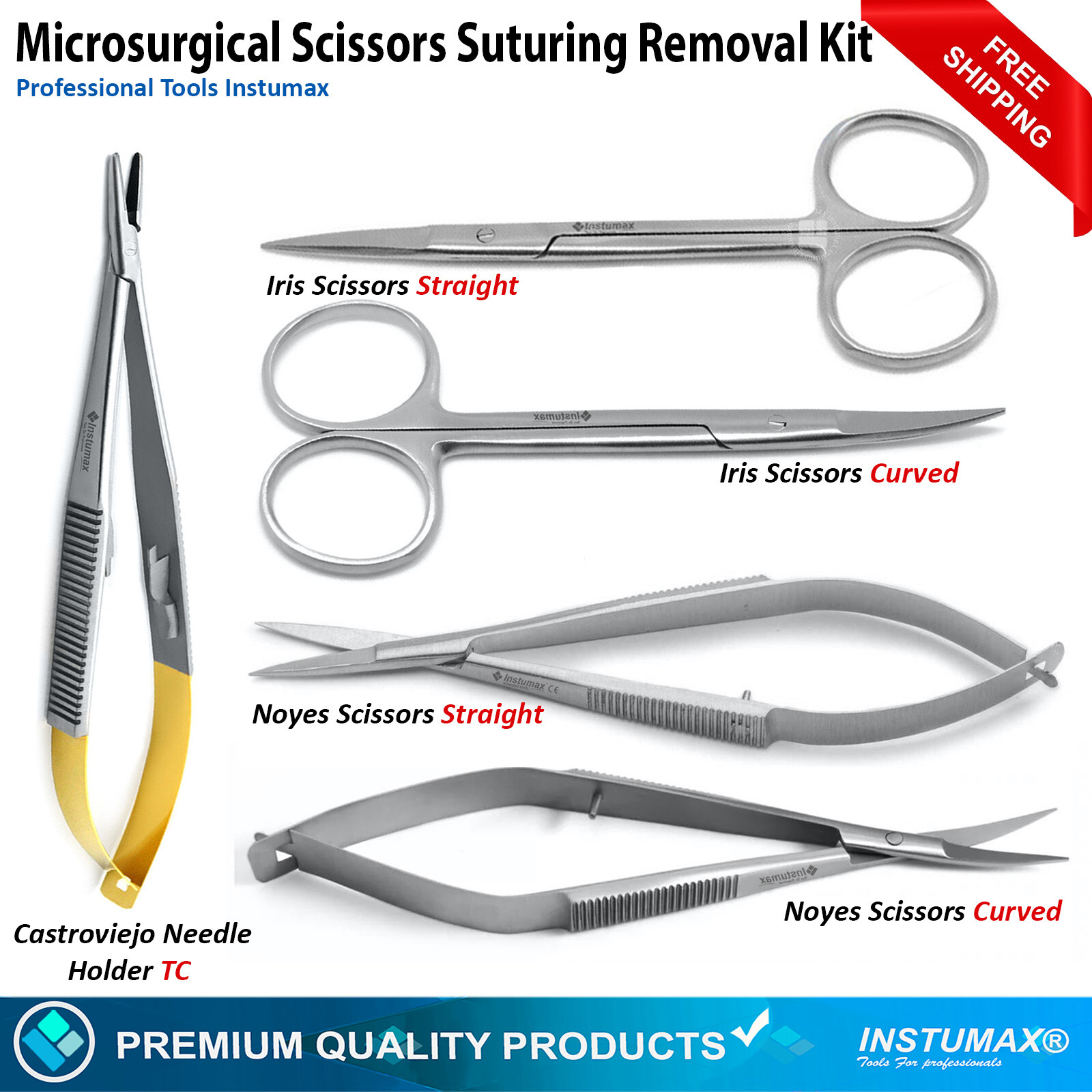 Dental Microsurgical Scissors Castroviejo Needle Holder Suturing Removal Tools