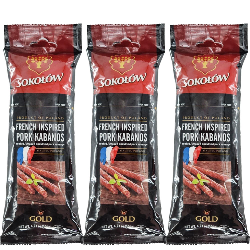 Gold Premium Thin Kabanosi French Style Sausage PACK 3 Sokolow 4.23 oz x 3