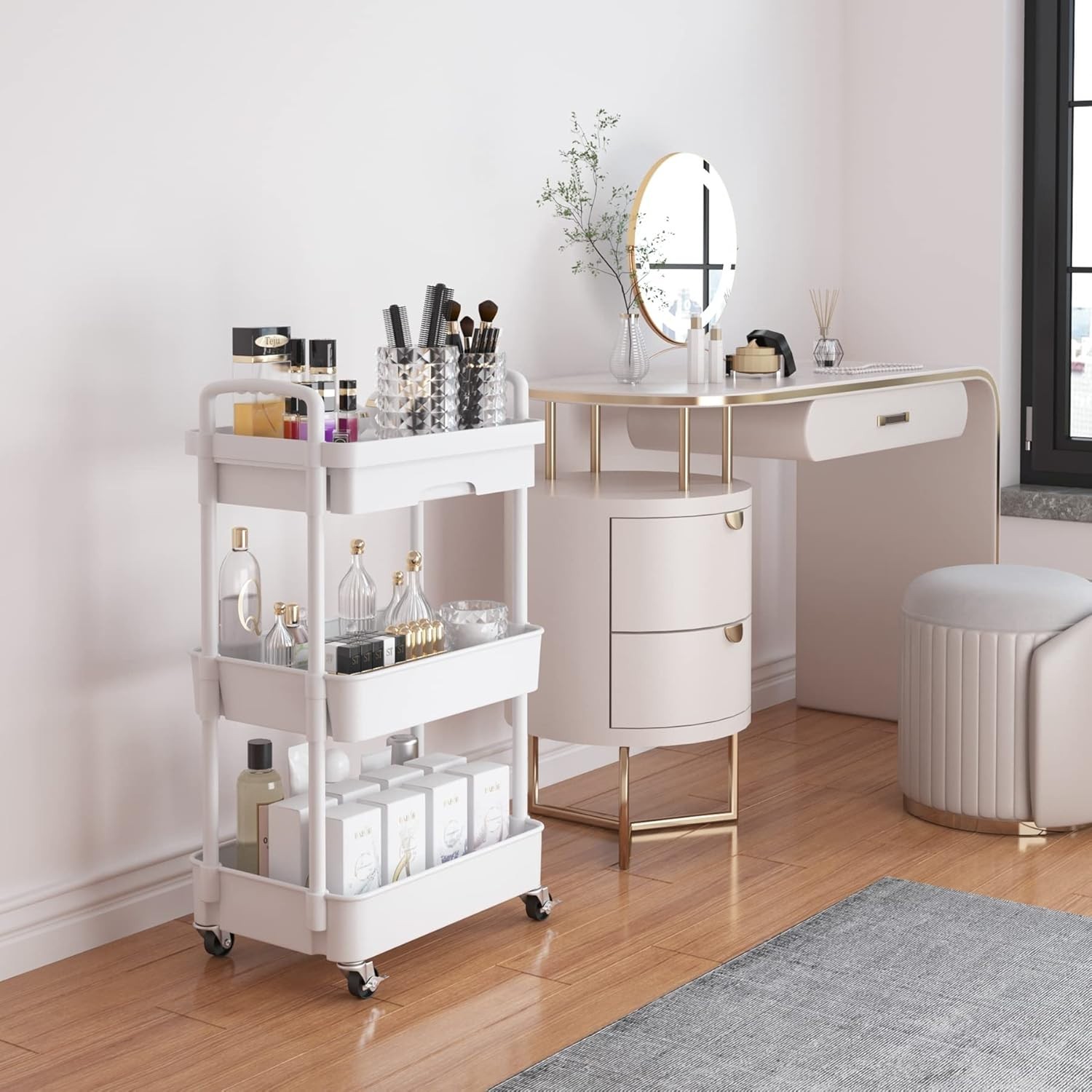 Chic Multi-Functional Rolling Cart with Drawer - Ideal for Kitchen & Bathroom