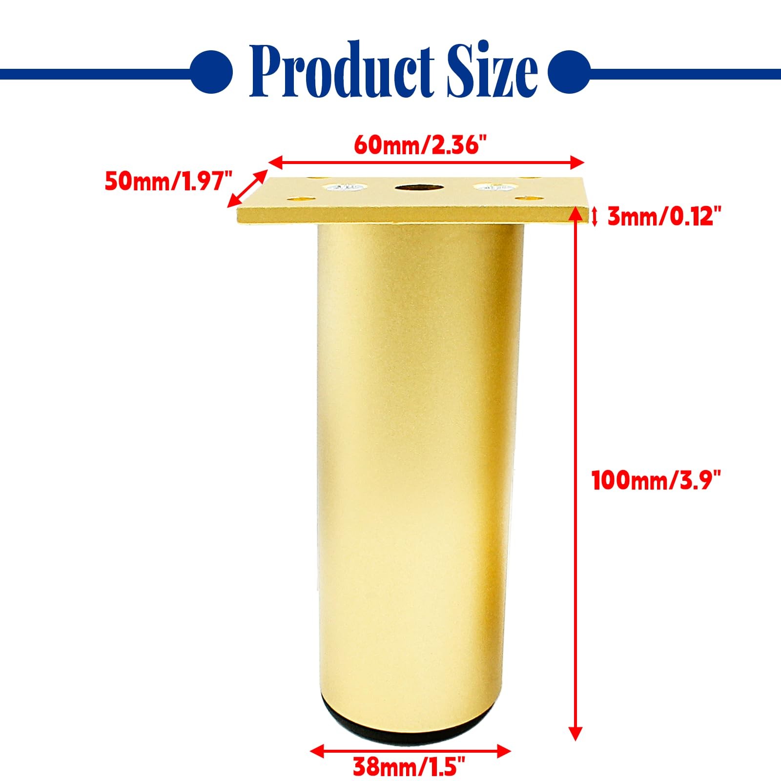 4 PCS 4 inch Gold Aluminum Alloy Furniture Legs 1.5in Dia Adjustable Feet