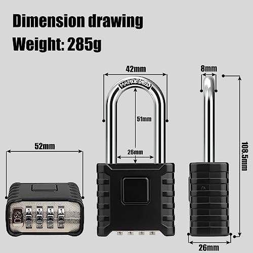 2 Pack Heavy Duty 2.3in Long Shackle Combination Padlocks - High Security for Gy