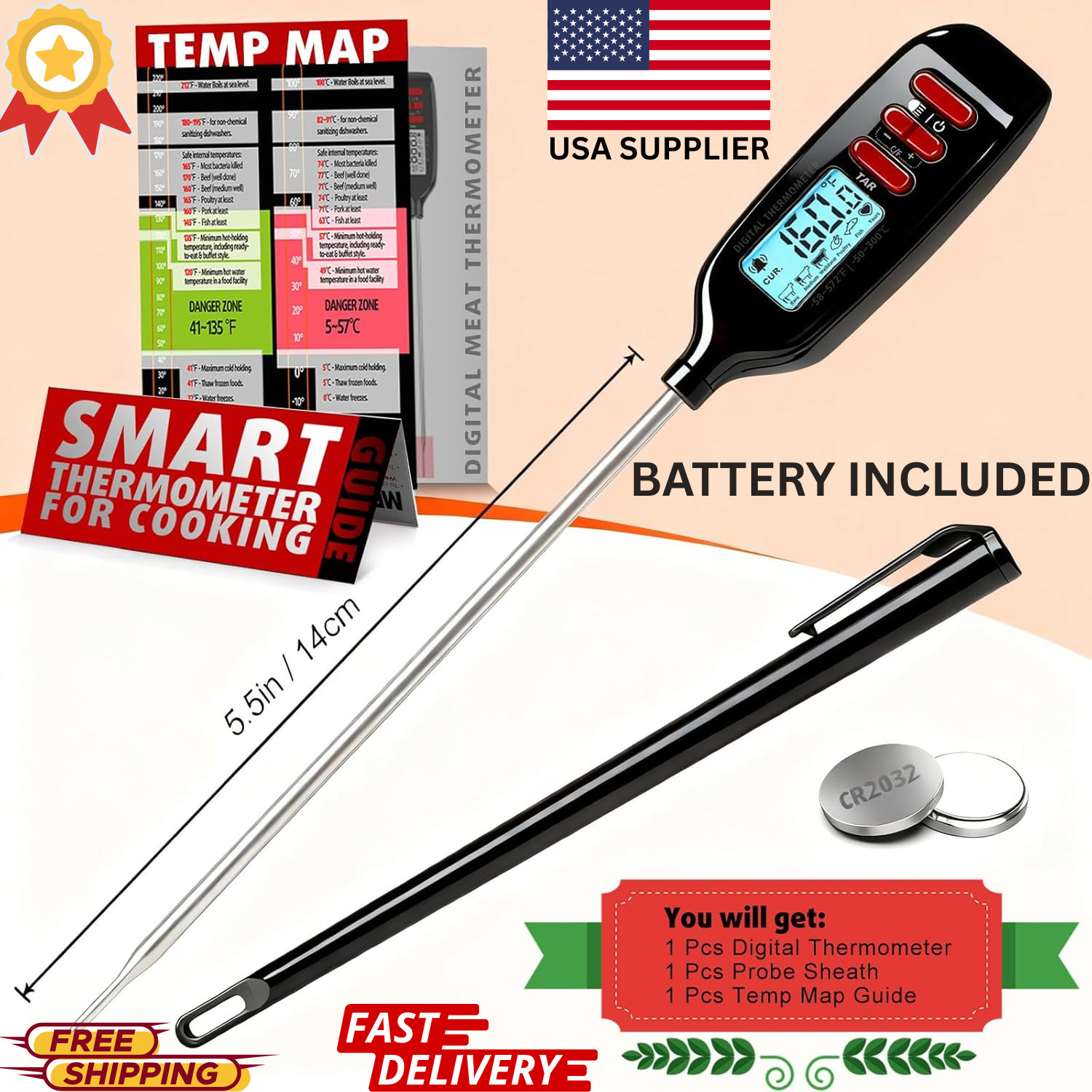 Food Meat Thermometer Digital Instant Read BBQ Grill Cooking Long Probe Kitchen
