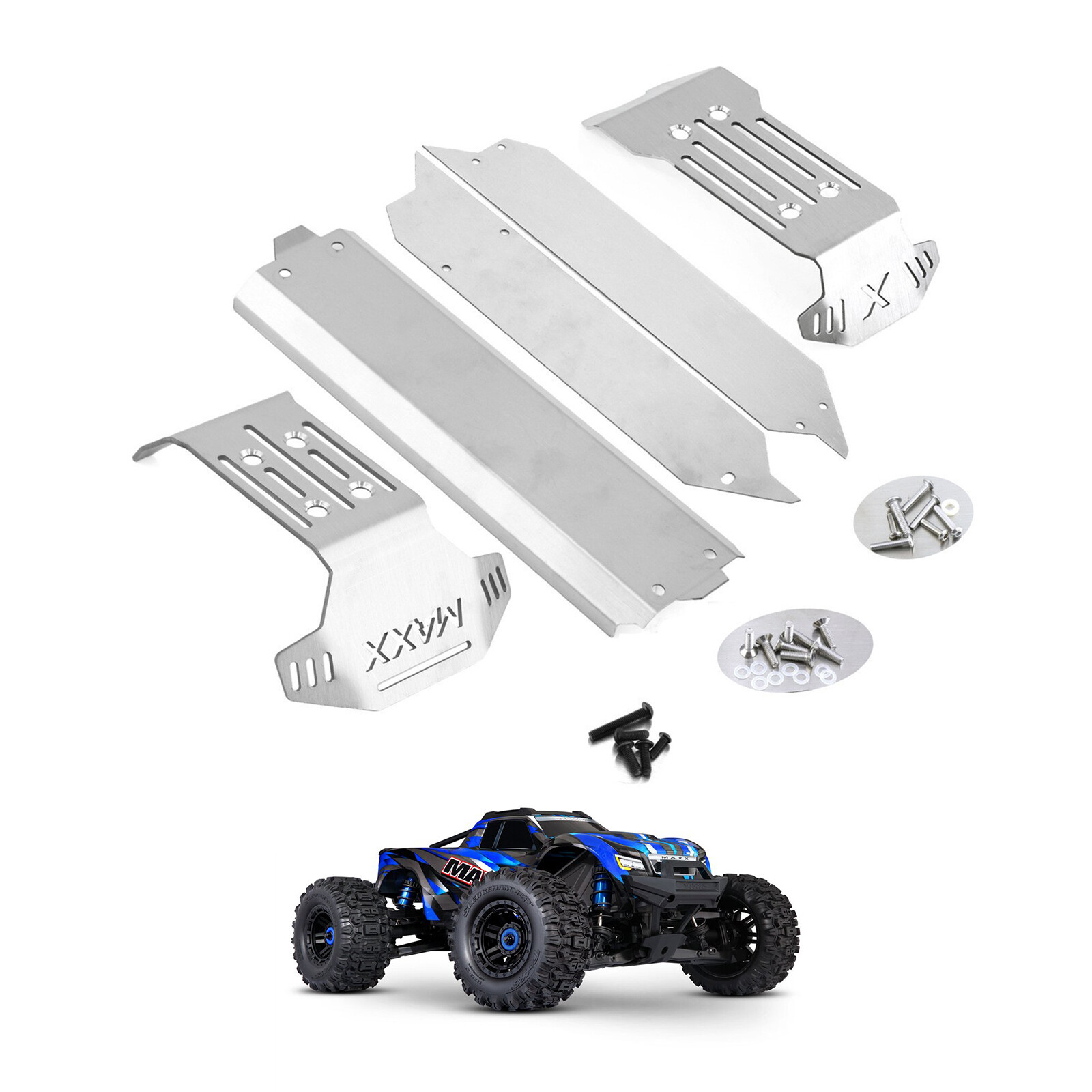 Chassis Armor Skid Plate Guard Stainless Steel Extended for TRAXXAS 1/10 Maxx