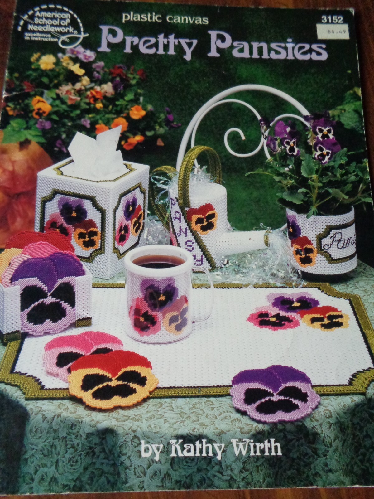 AMERICAN SCHOOL OF NEEDLEWORK PLASTIC CANVAS PATTERNS PRETTY PANSIES DESIGNS
