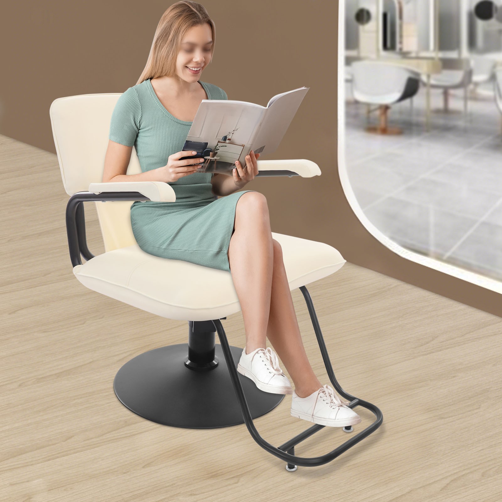 Salon Styling Chair, 360° Swivel Barber Chair, Adjustable Beauty Chair -white