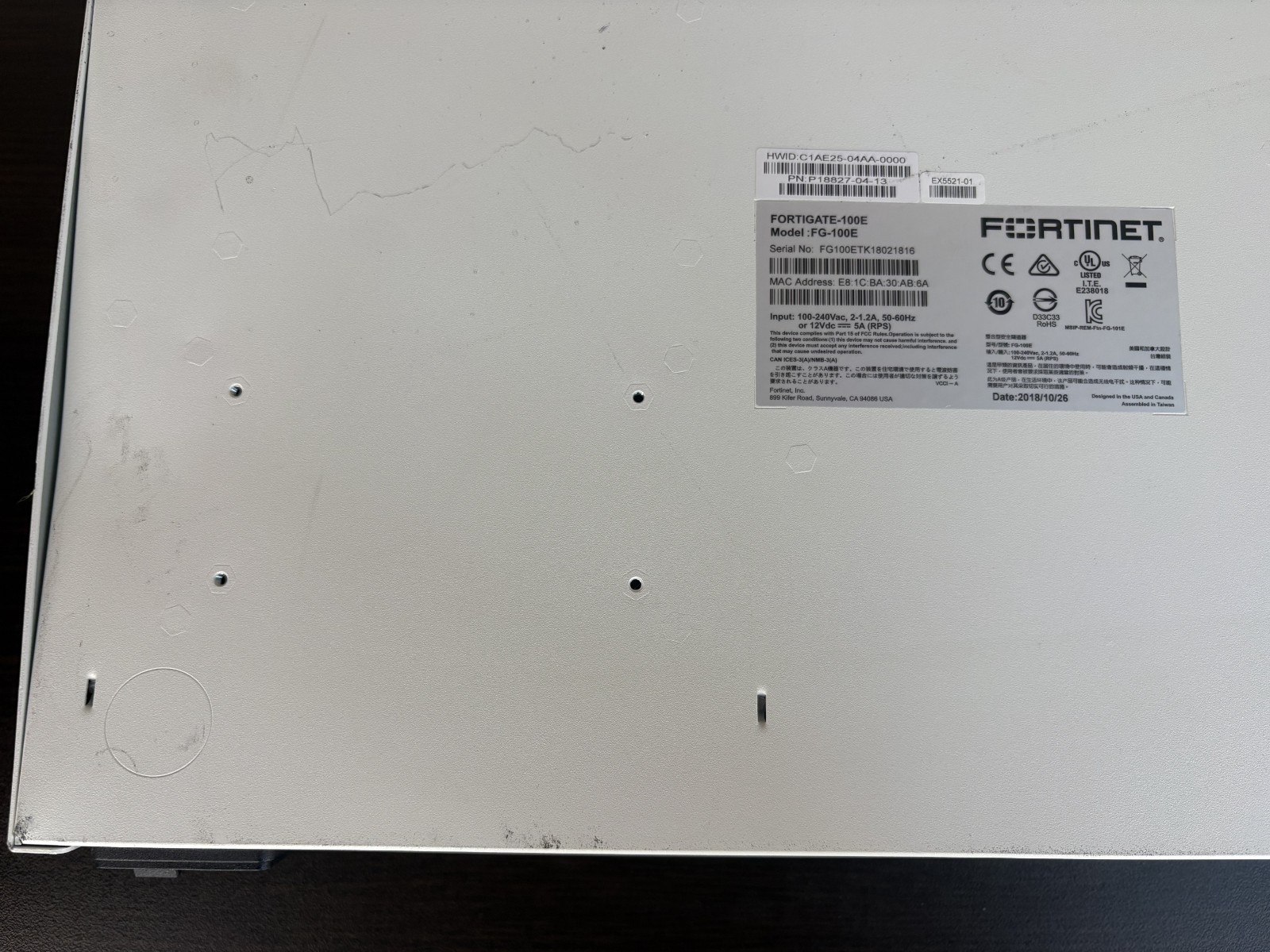 Fortinet FortiGate 100E Security Firewall Appliance FG-100E *Registered