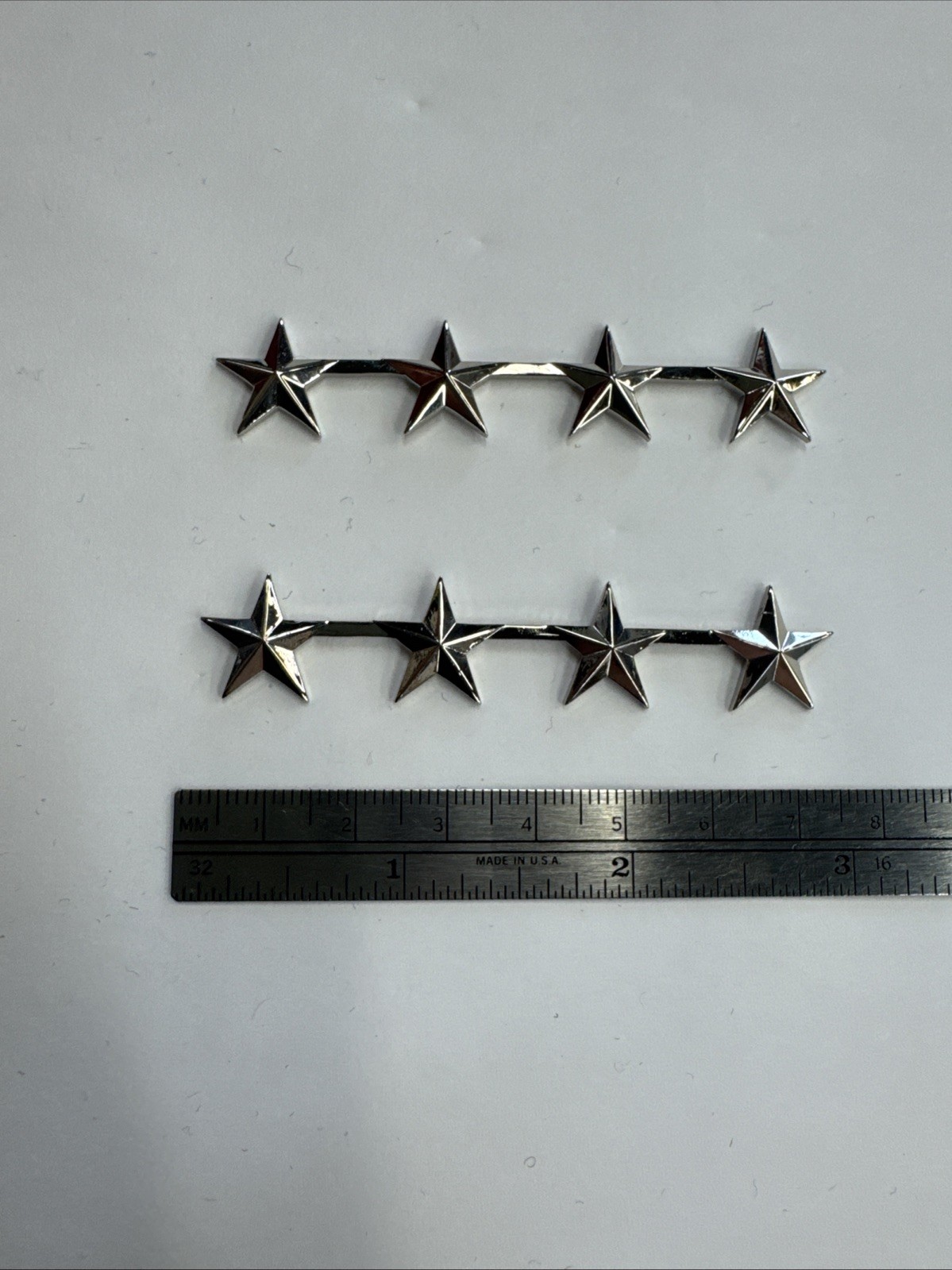 5/8” Silver 4 Star- Police Collar Brass- NEW - Rank Insignia- Pair - Made In USA