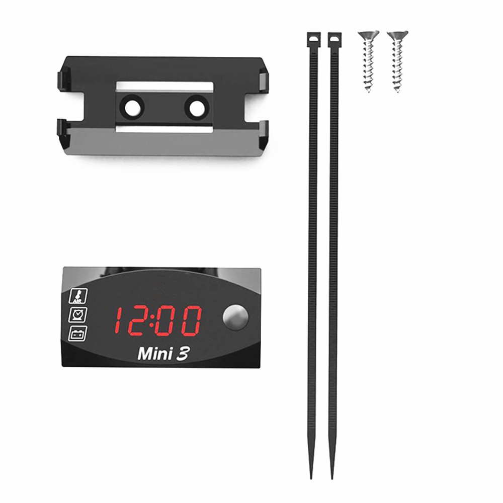 3-in-1 Waterproof Motorcycle Digital LED Thermometer Clock Voltage Voltmeter