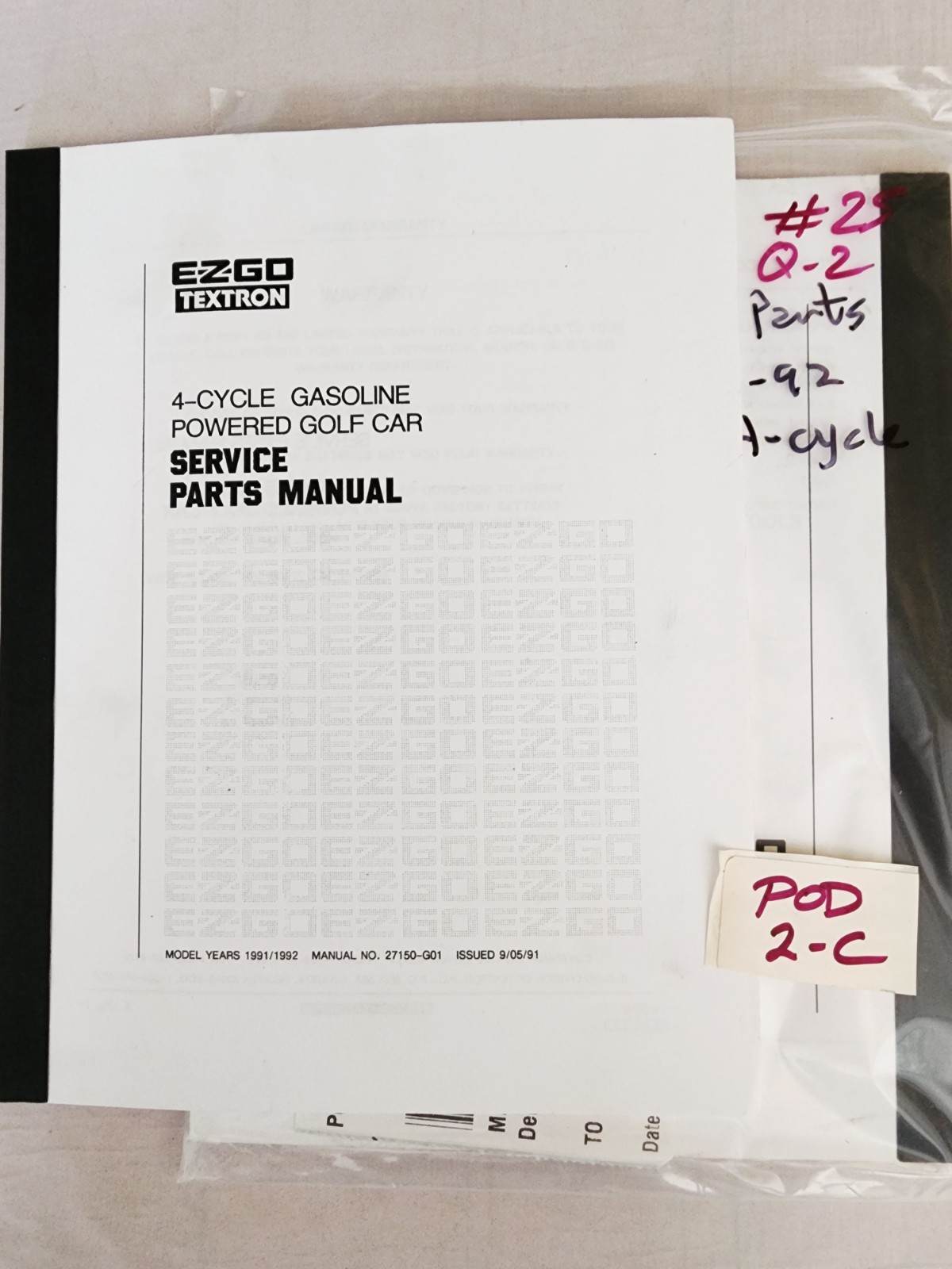 1992 EZGO 27150G01 4 Cycle Gas Powered Golf Cart Service Parts Manual