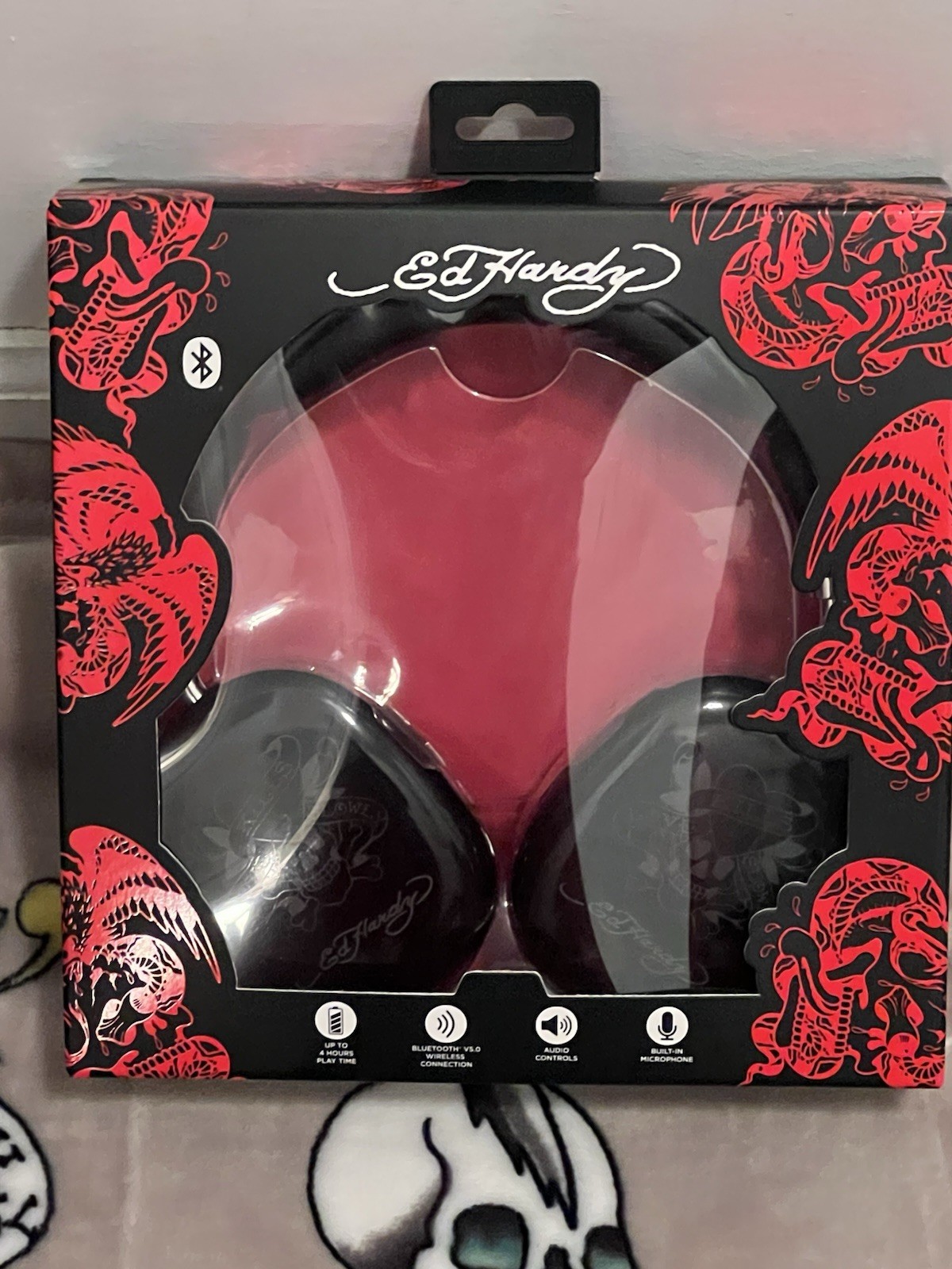 Ed Hardy Black Wireless Headphones Bluetooth 5.0 New In Box