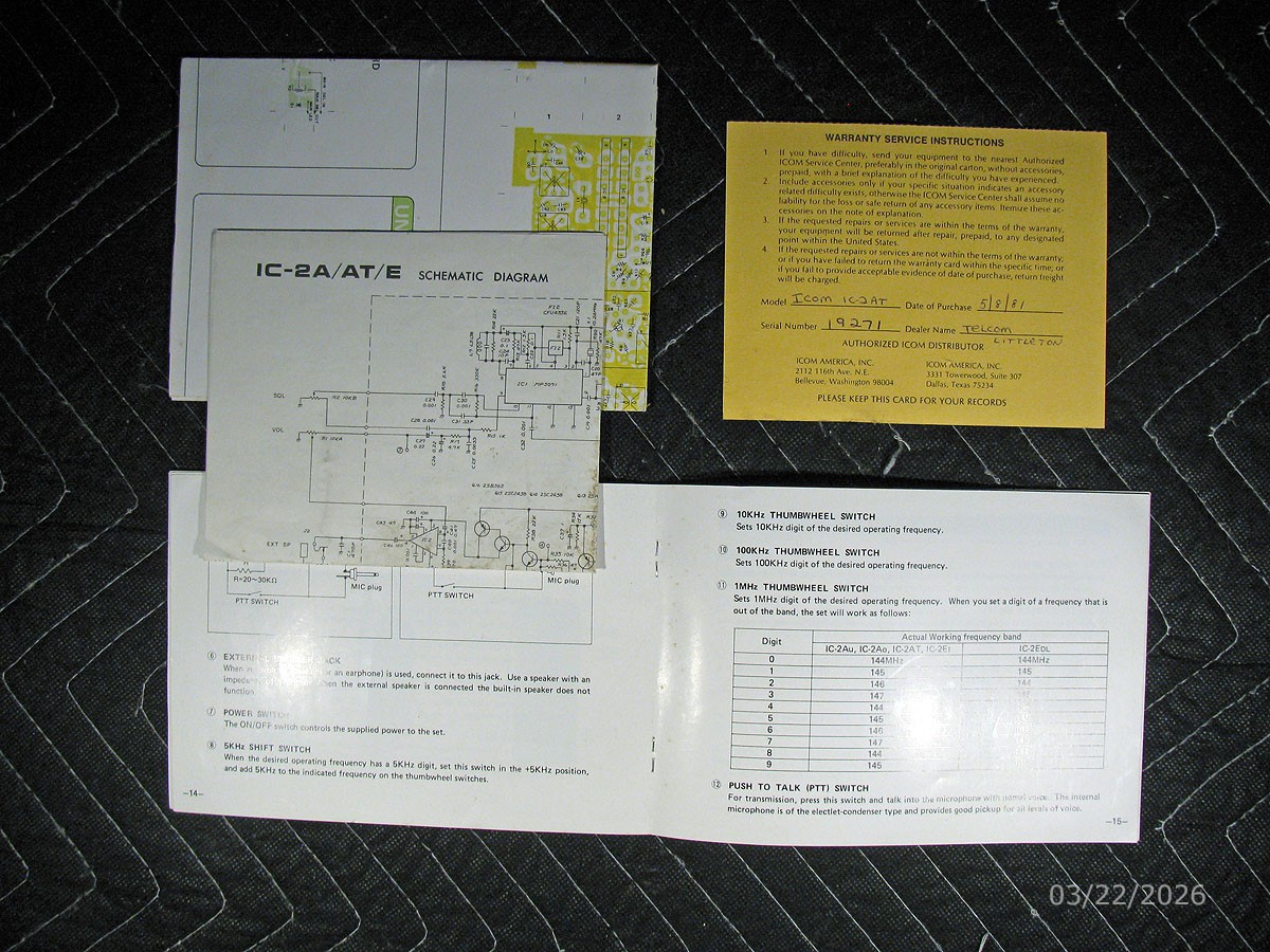 Icom IC-2A/IC-2AT Instruction Manual