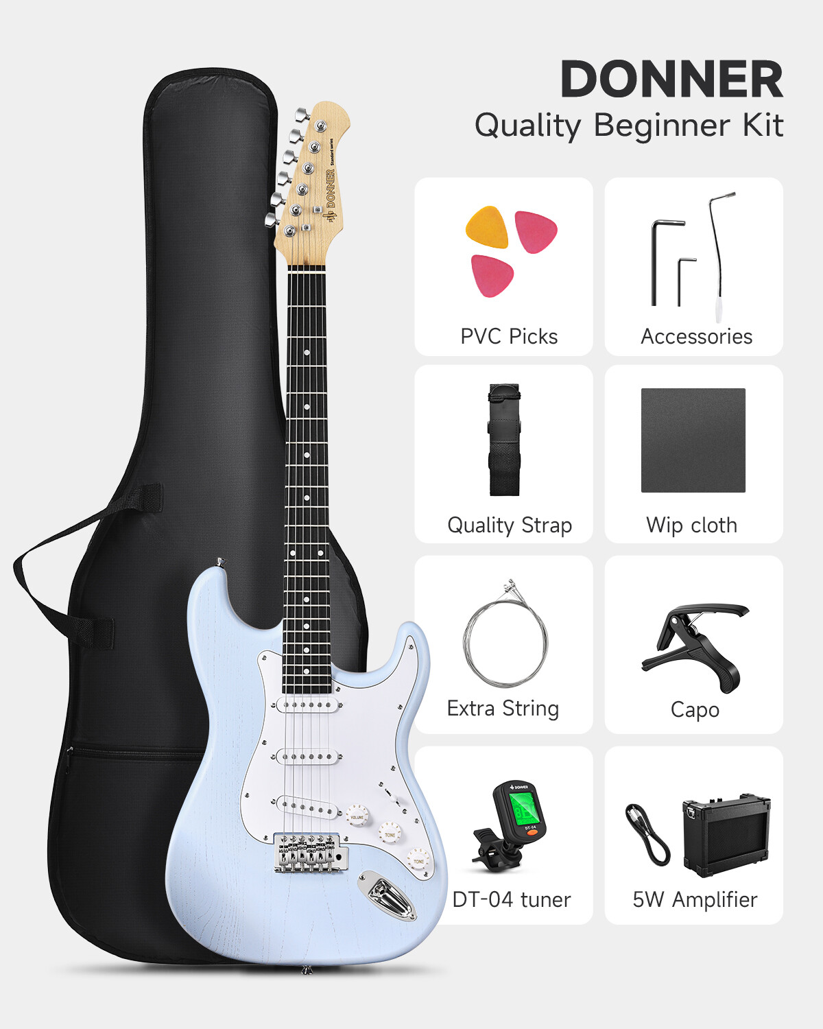 🎸Donner DST-80 39" Electric Guitar SSS Pickup Solid Body With Amplifier Gig Bag