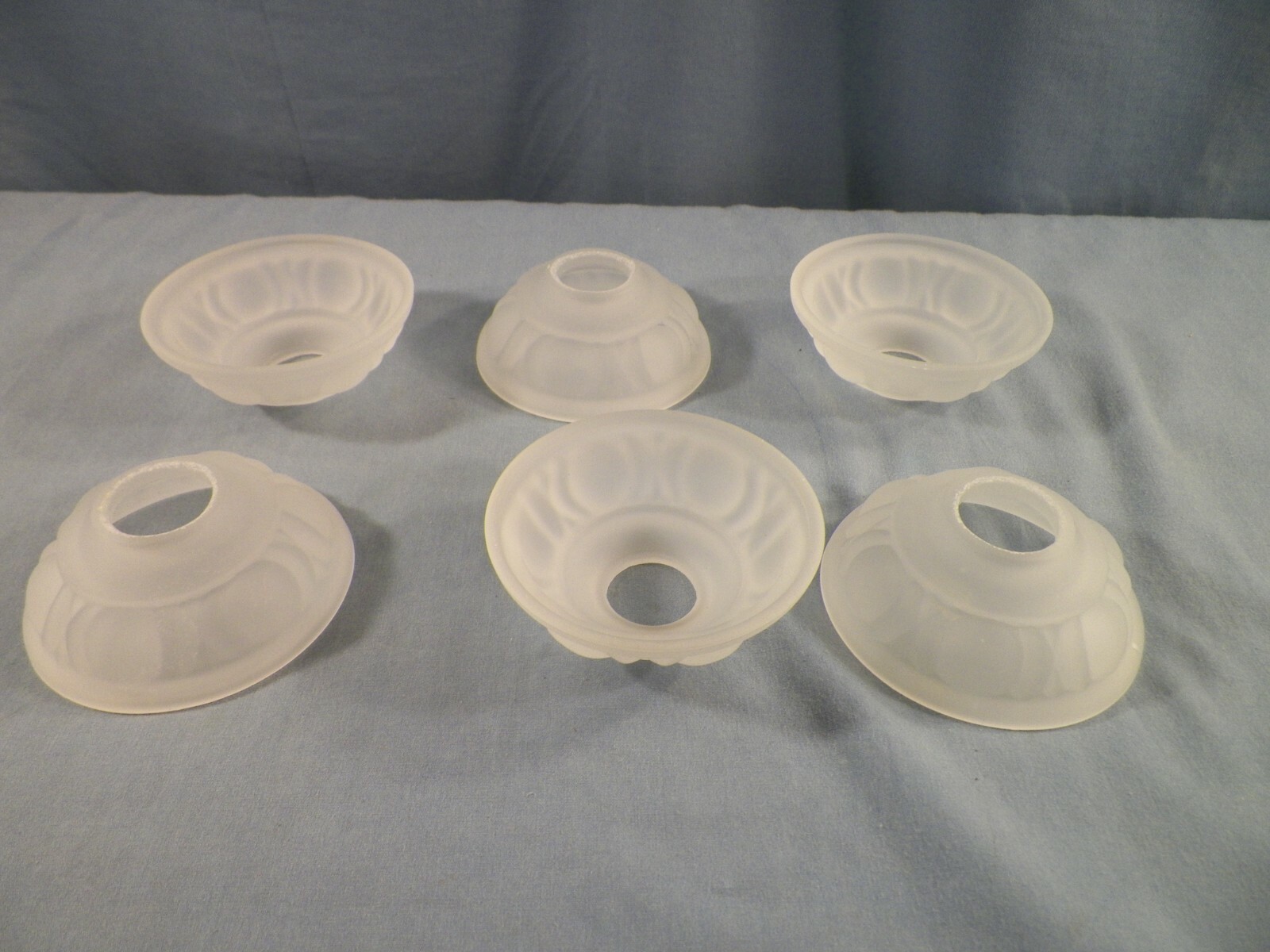 NOS Set of 6 Clear Satin Frosted Glass Lamp Bobeches Bullseye Design 3 1/2" Wide