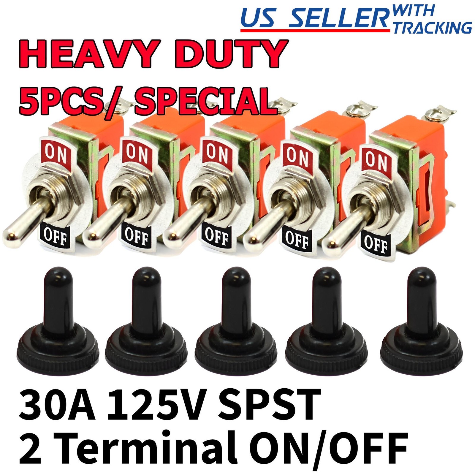 5X Toggle SWITCH ON/OFF Heavy Duty 15A 250V SPST 2 Terminal Car Boat Waterproof