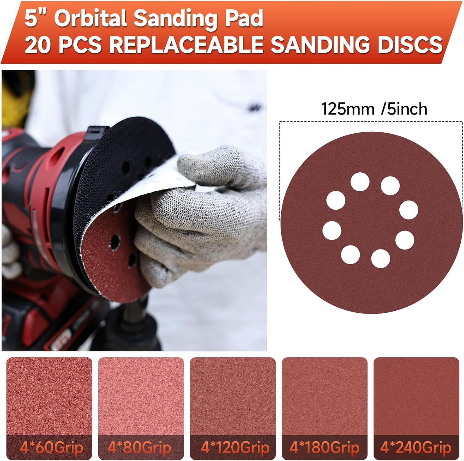 5-Inch Random Orbital Sander, Cordless Sanding Machine Compatible with Milwaukee