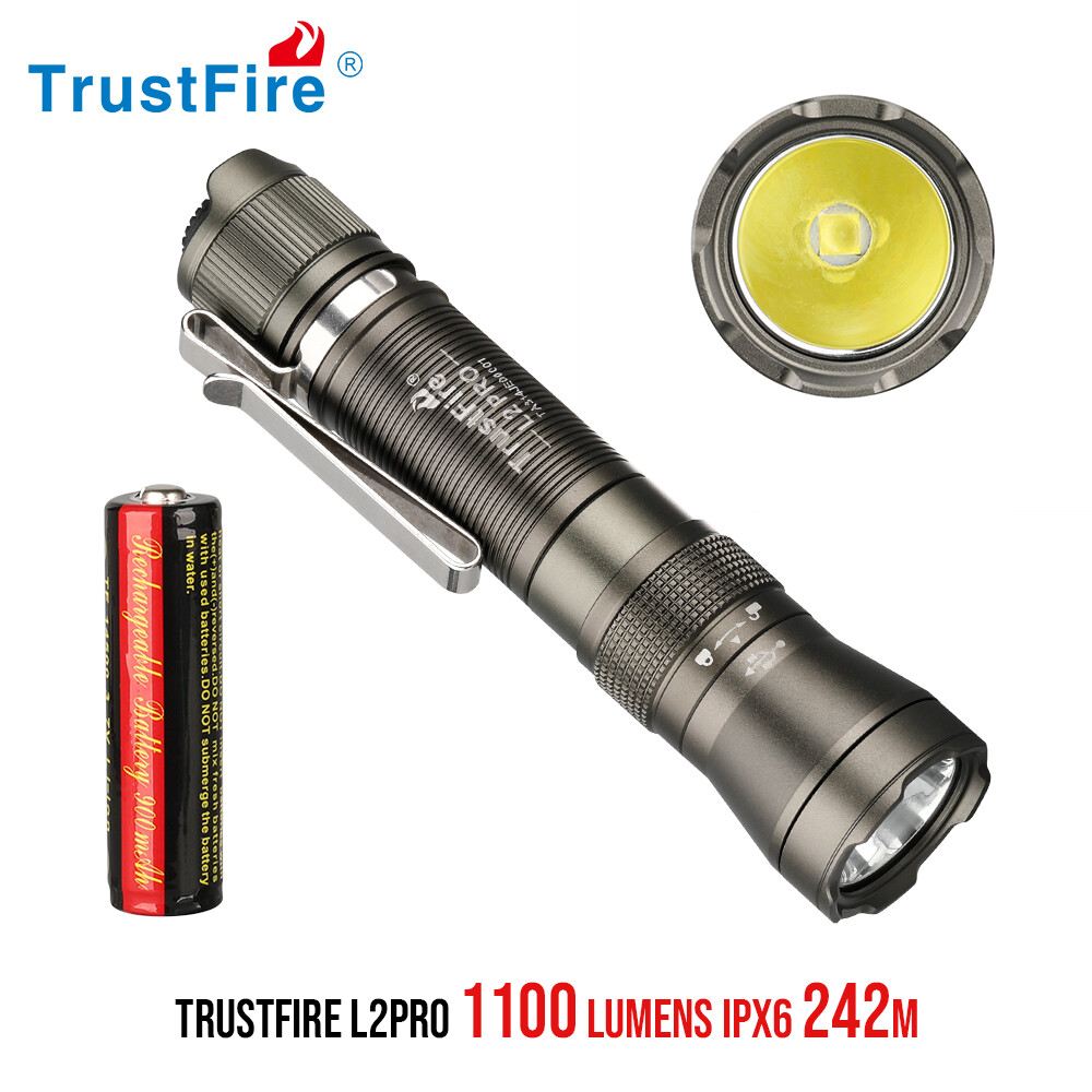 Trustfire L2PRO Tactical EDC Flashlight Rechargeable LED Torch Clip Flashlight
