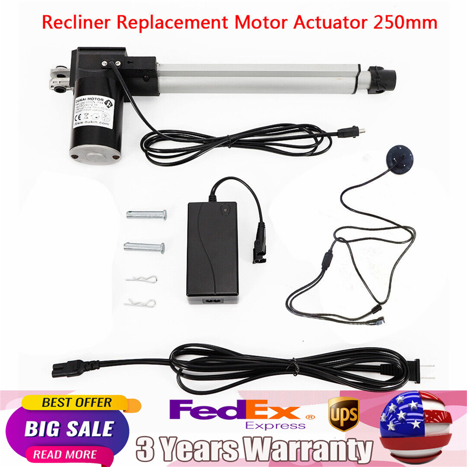 24V 250mm Electric Recliner Motor Replaces Kit Lift Chair DC Motor Actuator IP44
