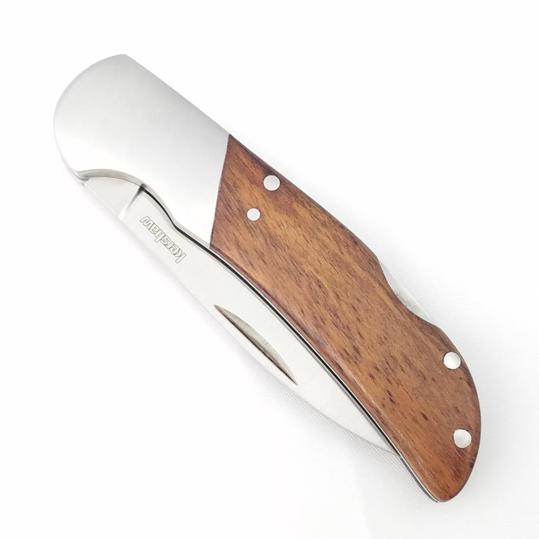 Kershaw Baseman Pocket Knife Lockback Brown Wooden Handle Stainless Folding