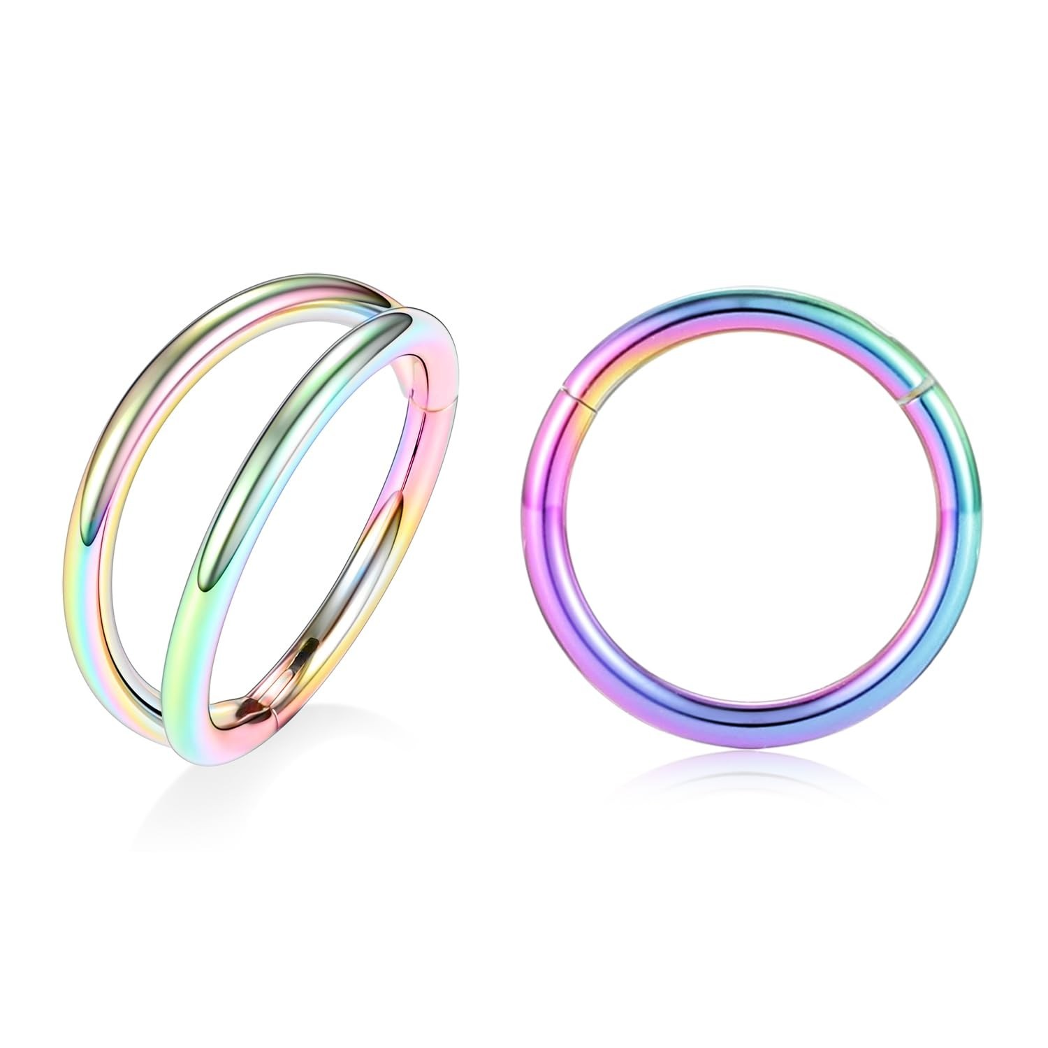PEAKLINK Double Nose Hoop Ring Sets Hinged Segment Ring Seamless Clicker Ring...