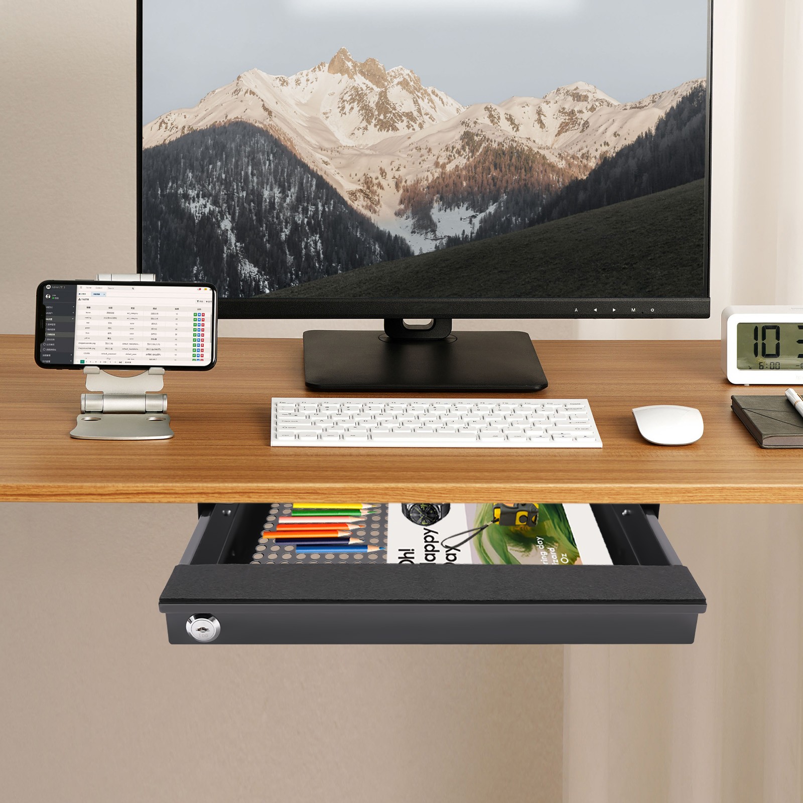 14?? Modern Sliding Pull-out Drawer Storage Organizer for Standing Desks Black