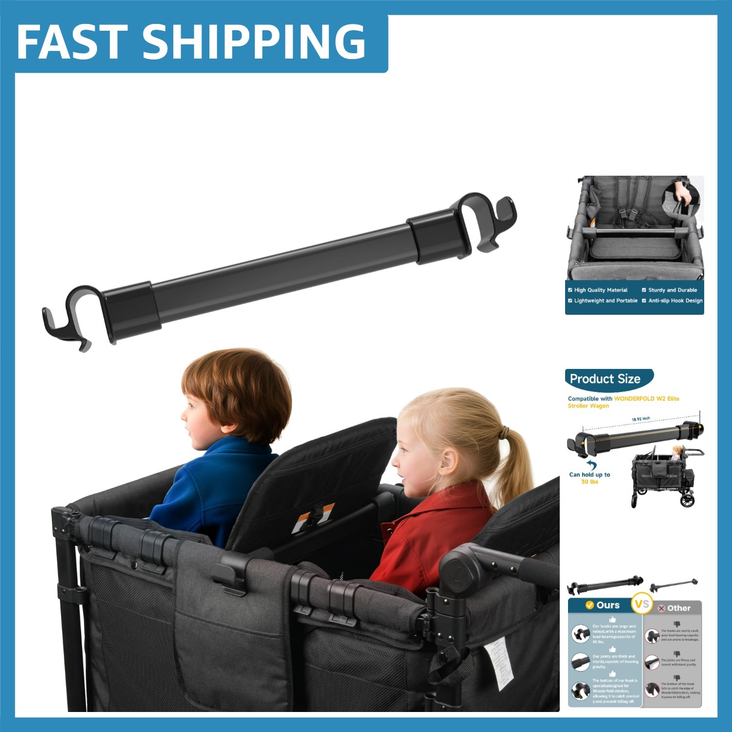 Durable & Removable Support Bar for WONDERFOLD W2 Stroller Wagon - Stable Design